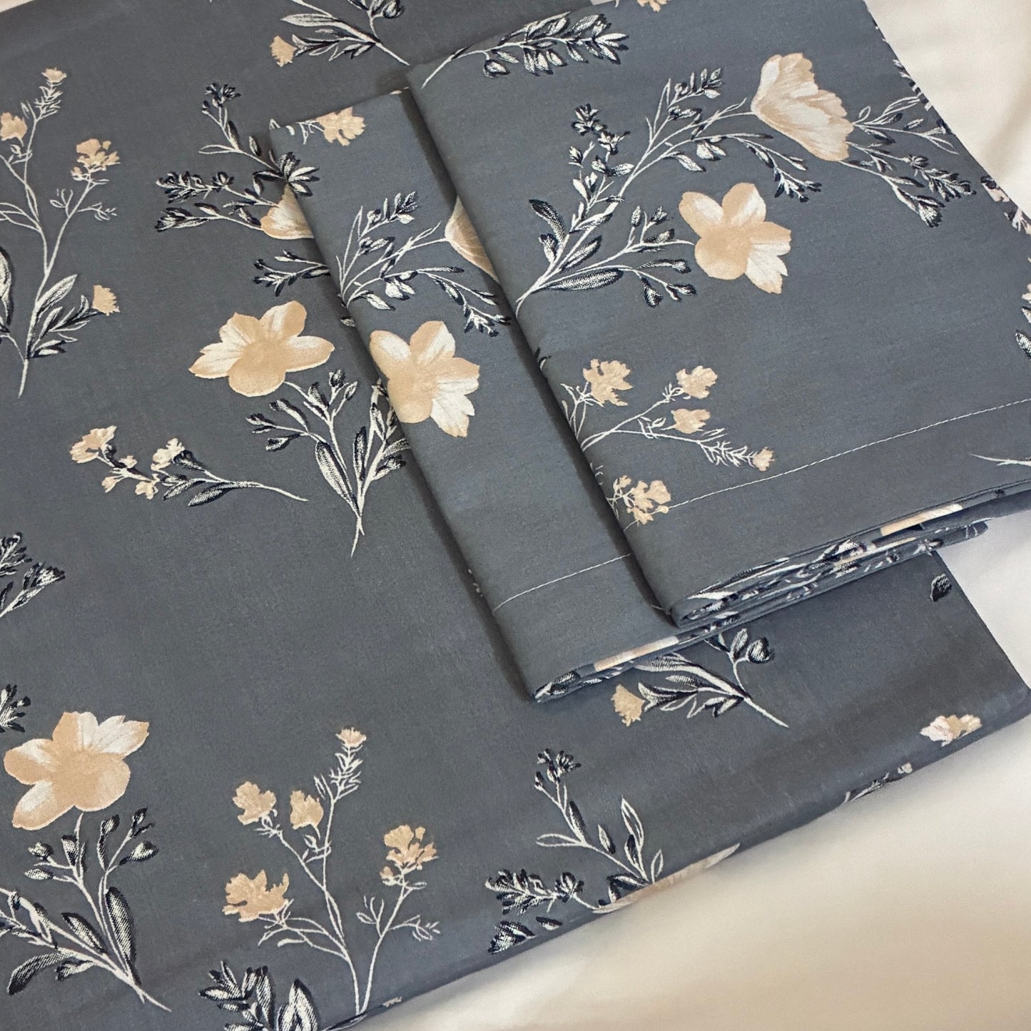 300 TC Grey Floral King Size Cotton Bedspread 108x108 inches