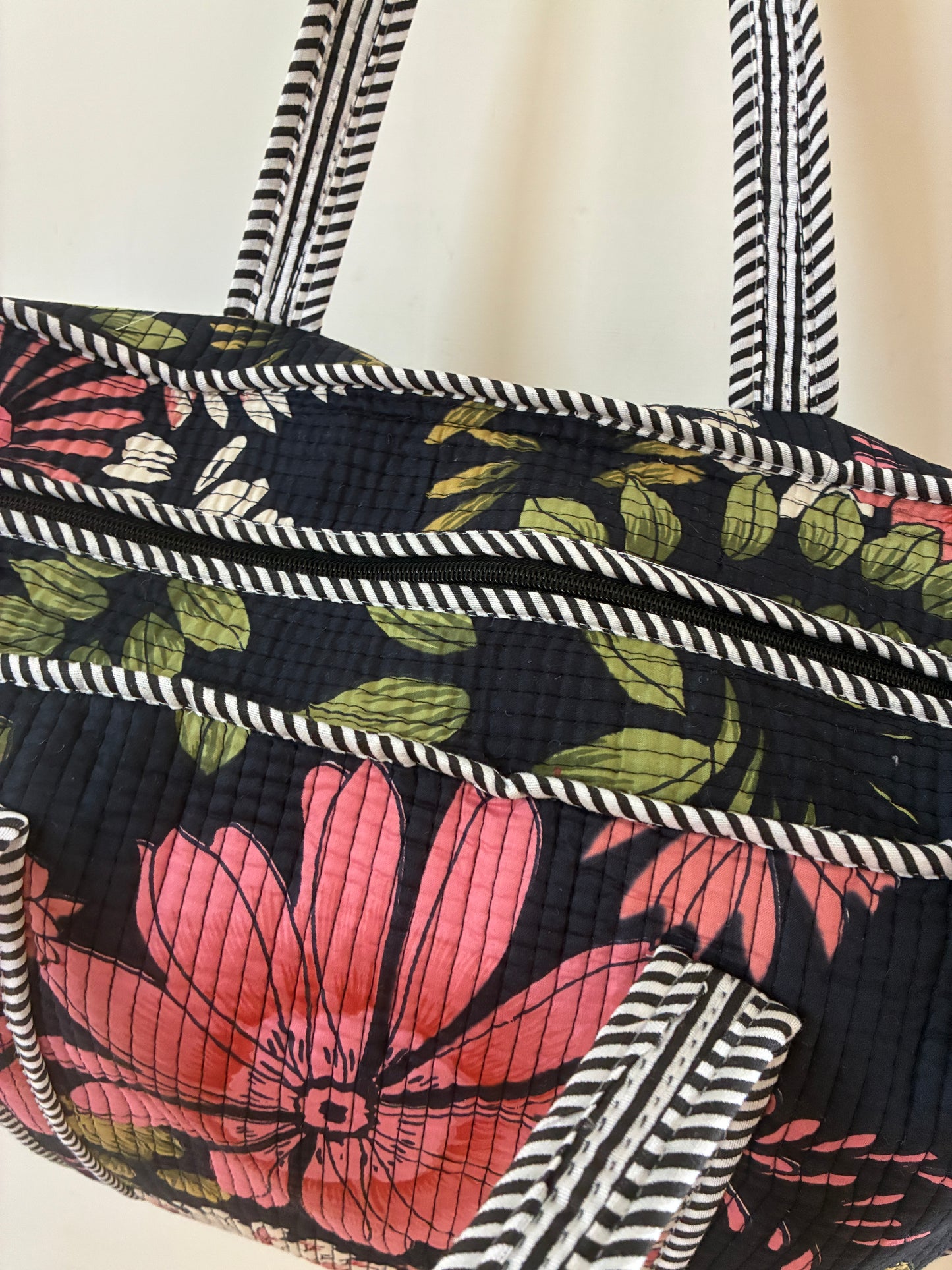 Large Quilted Tote Bag with Zip Closure