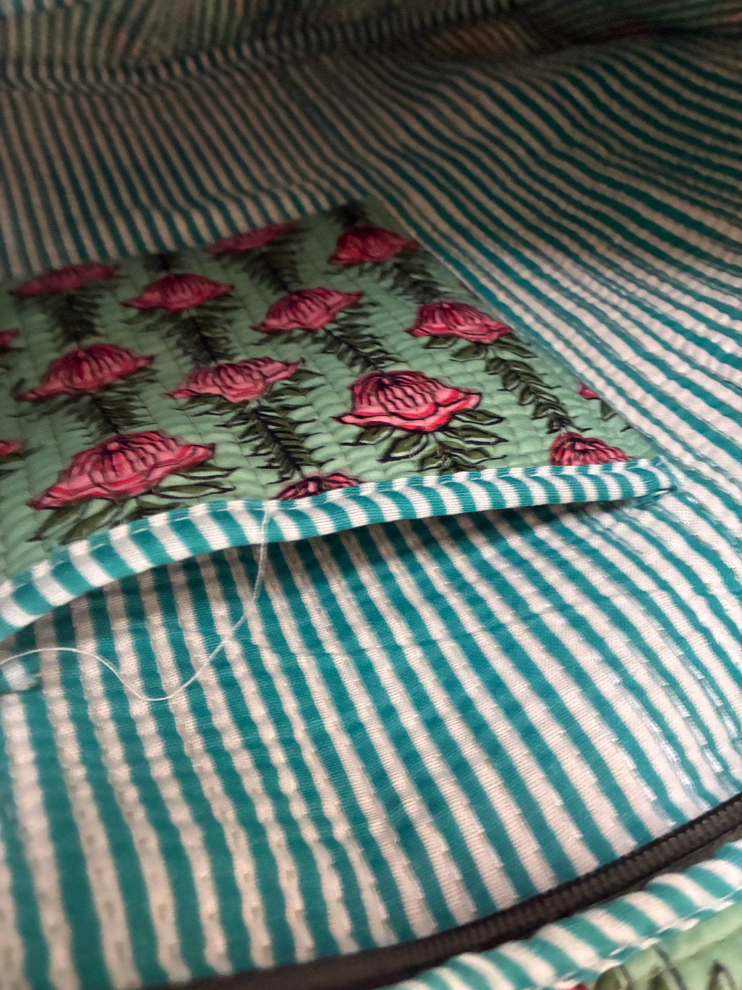 Large Quilted Tote Bag with Zip Closure