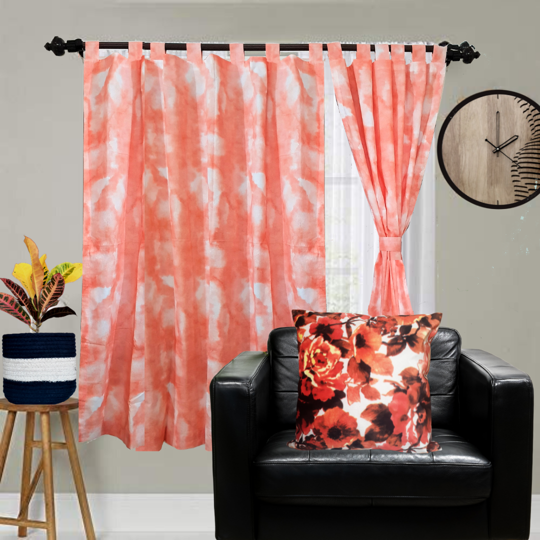Orange tie and dye Cotton Curtain 7ft (2 pieces)