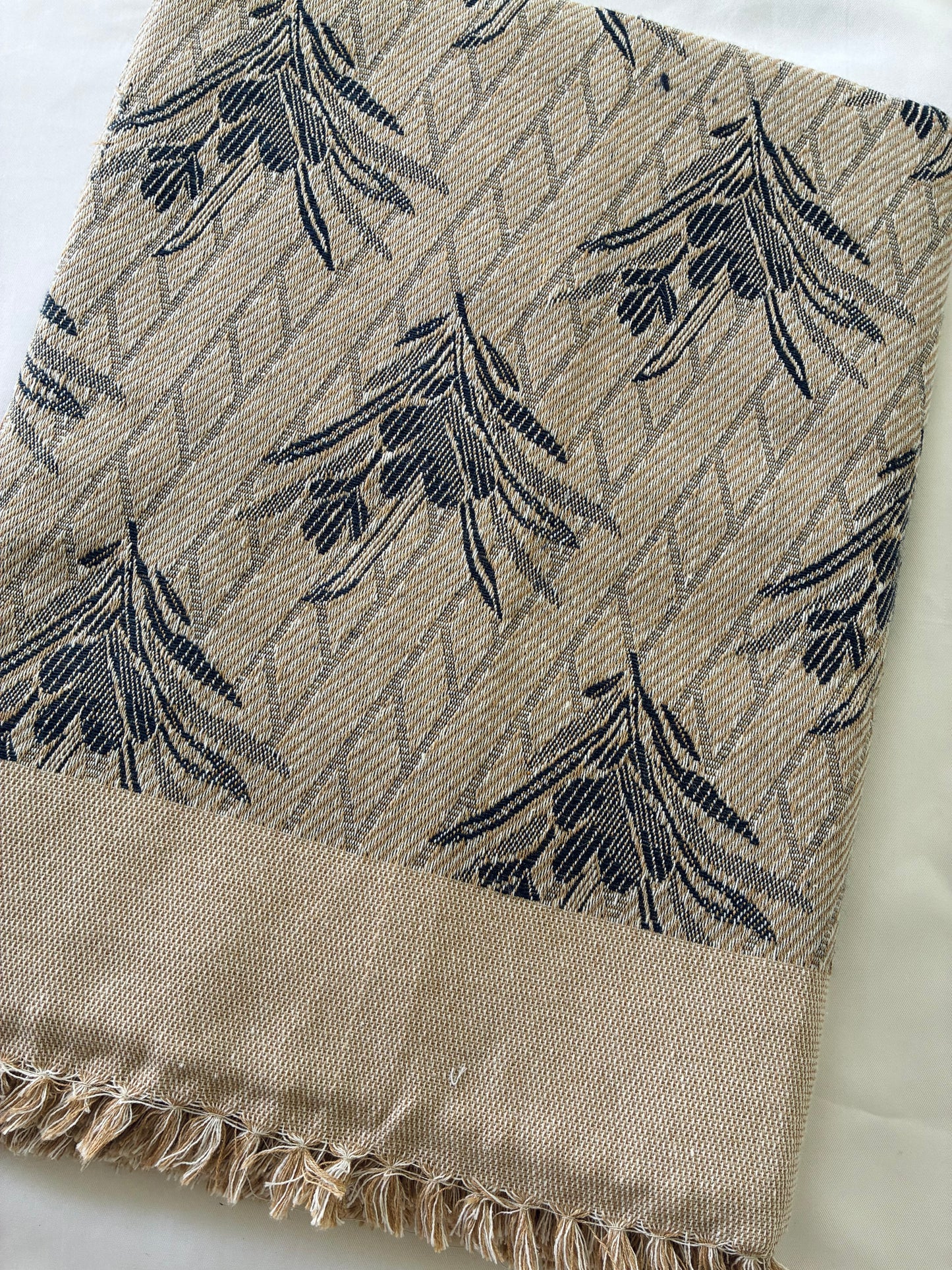 Thick Navy Blue Floral Blanket / Throw
