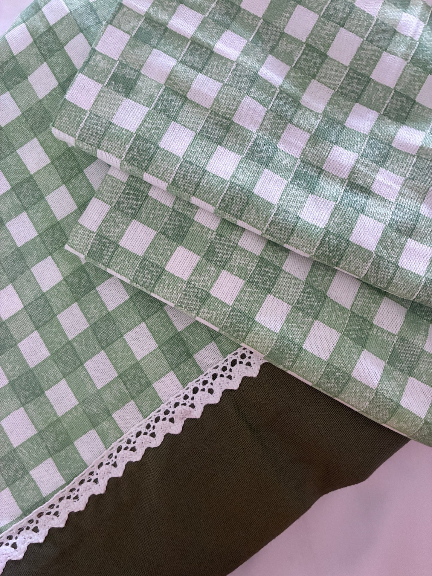 Checks Lace King Size Cotton Bedspread 100x110 in
