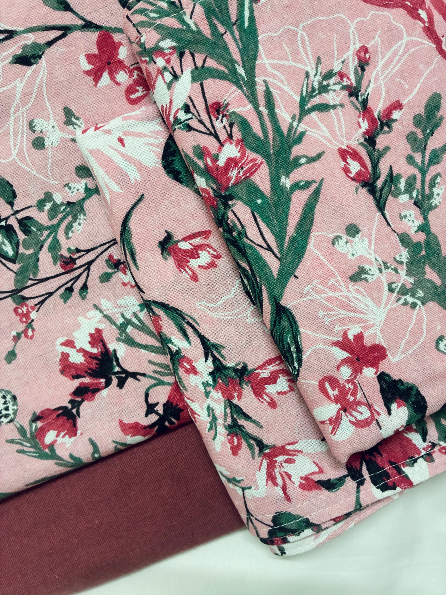 Pink Floral King Size Cotton Bedspread 100x110 in