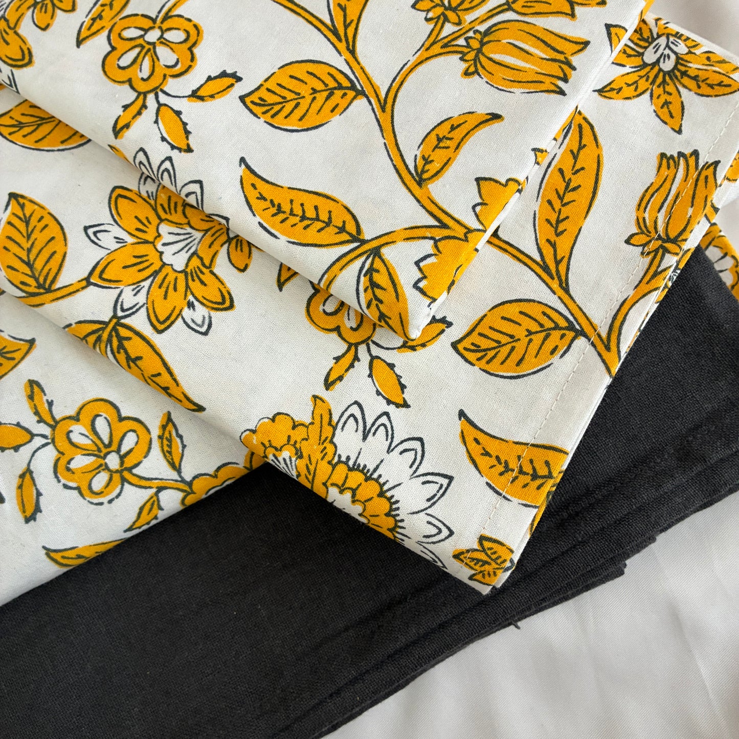 Yellow Floral King Cotton Bedspread 100x110 inches (2 pillow covers)