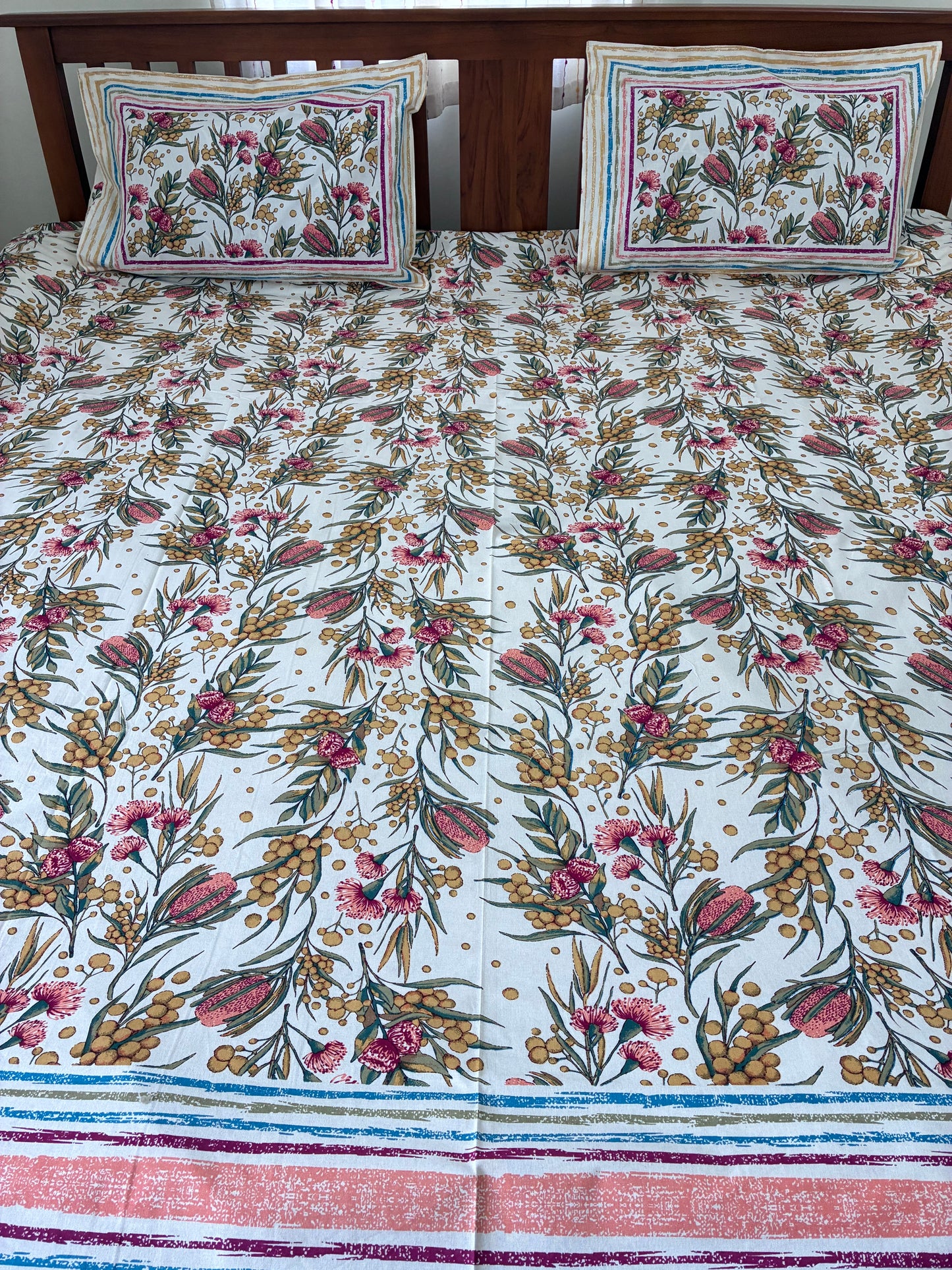 Premium Floral Print King Size Cotton Bedspread 108 x 108 in