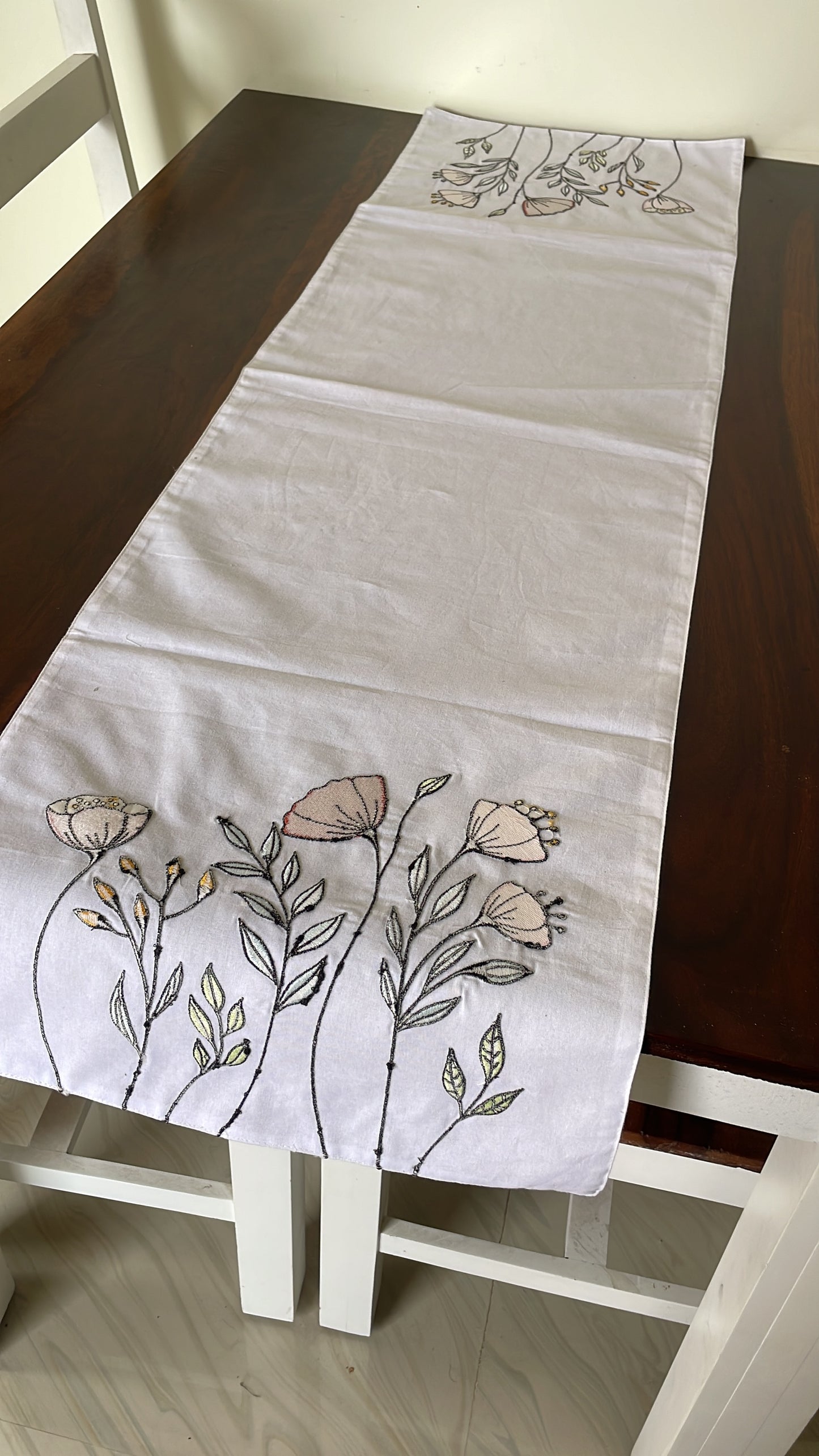 White Embroidery Table Runner 4 ft Long