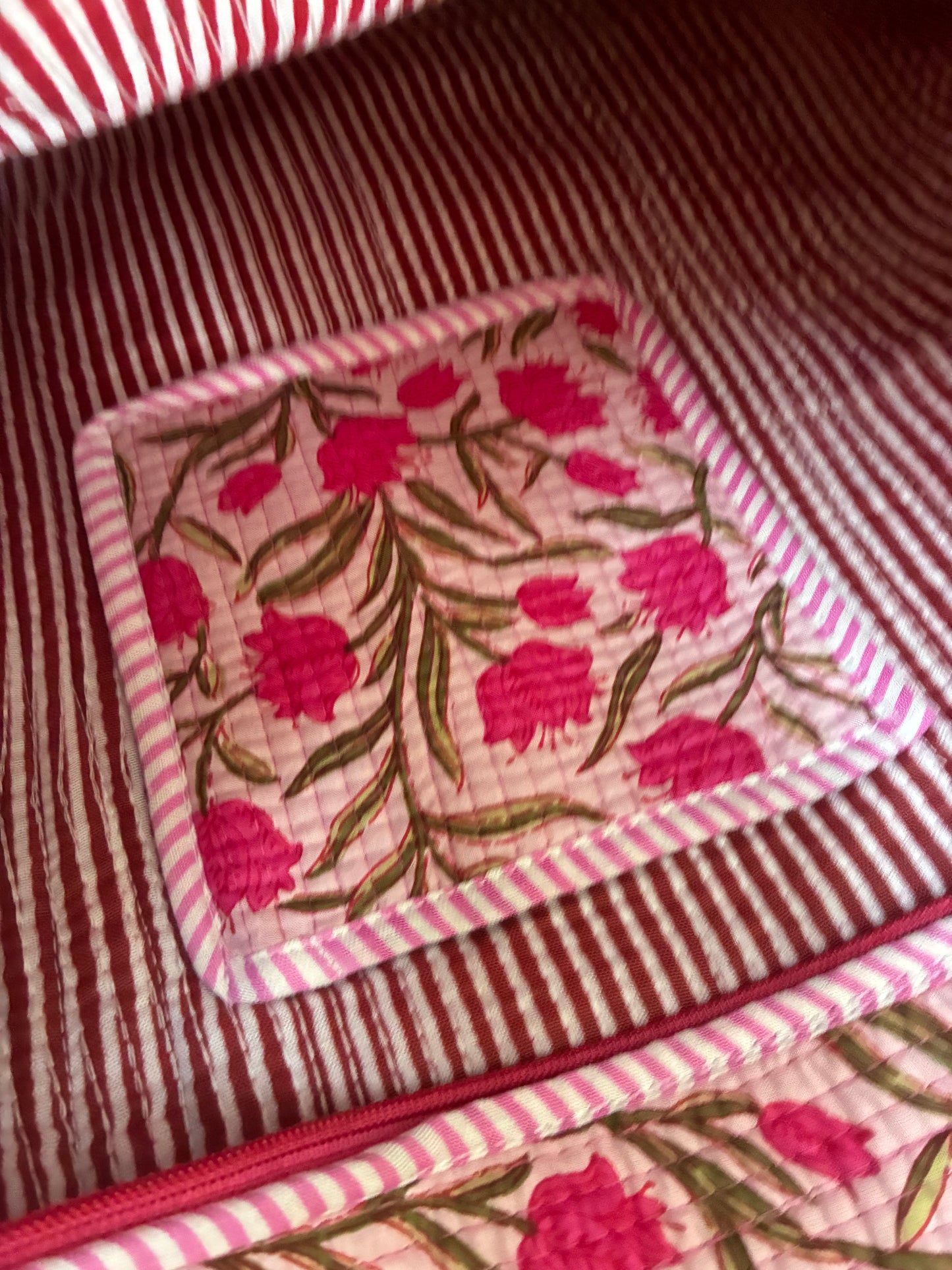 Large Quilted Tote Bag with Zip Closure