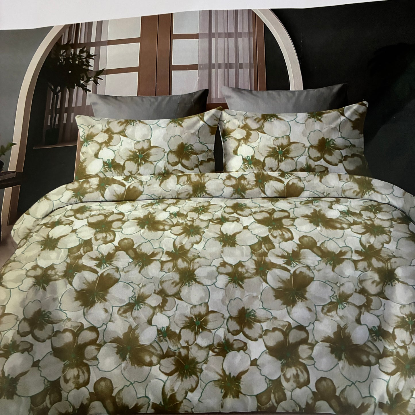 Brown Floral 300tc premium Queen bedspread 90x100 in(2 pillow covers)
