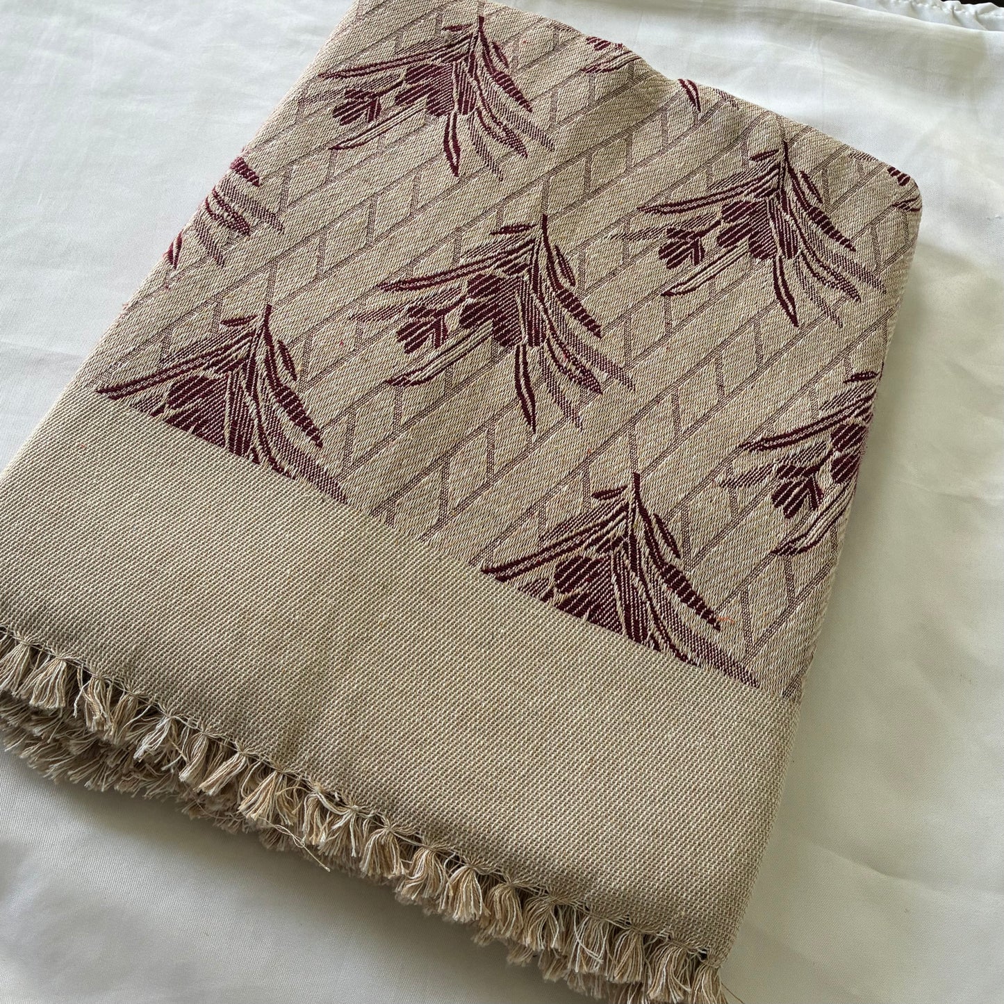 Thick Maroon Floral Blanket / Throw
