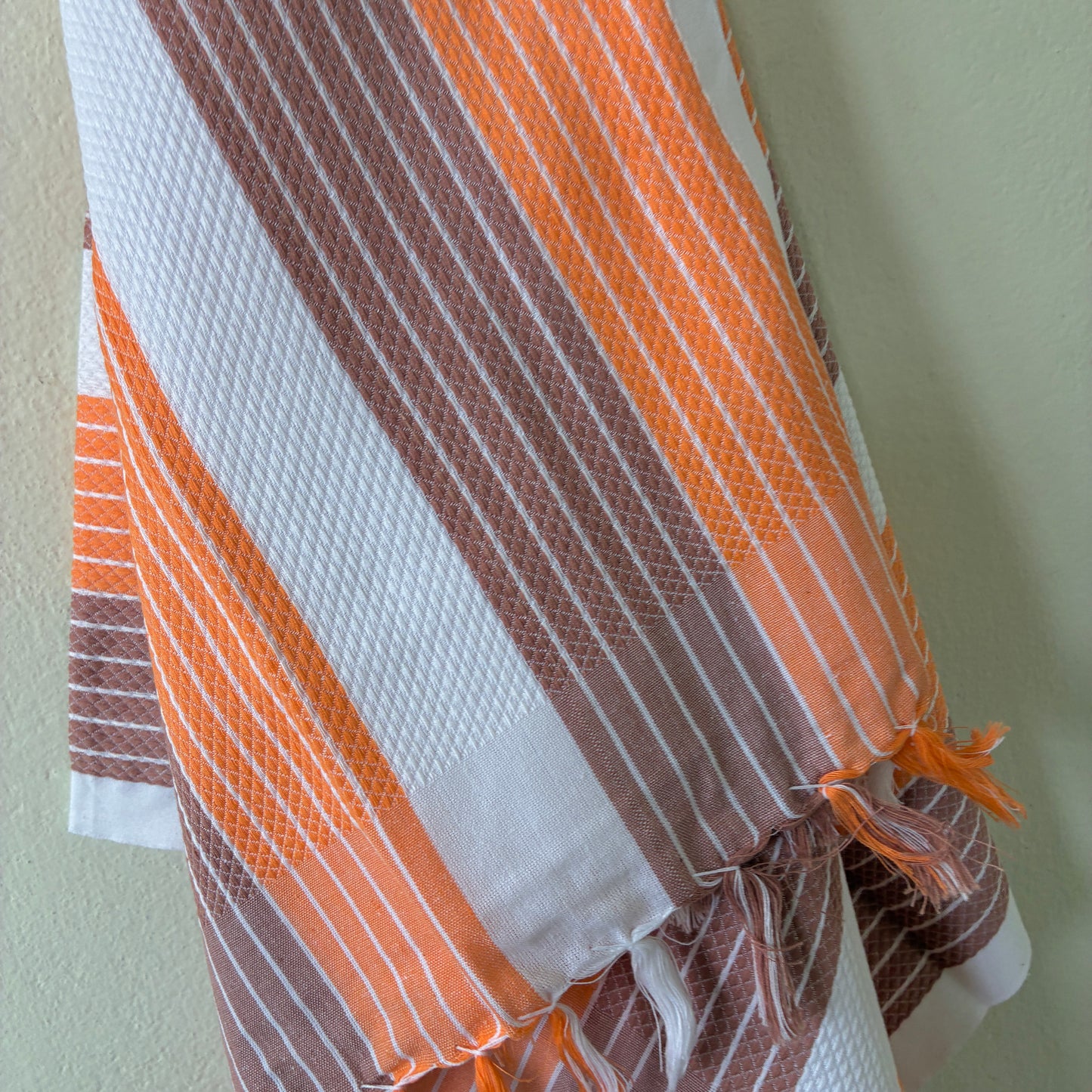 Orange and Brown Stripes Cotton Bath Towels
