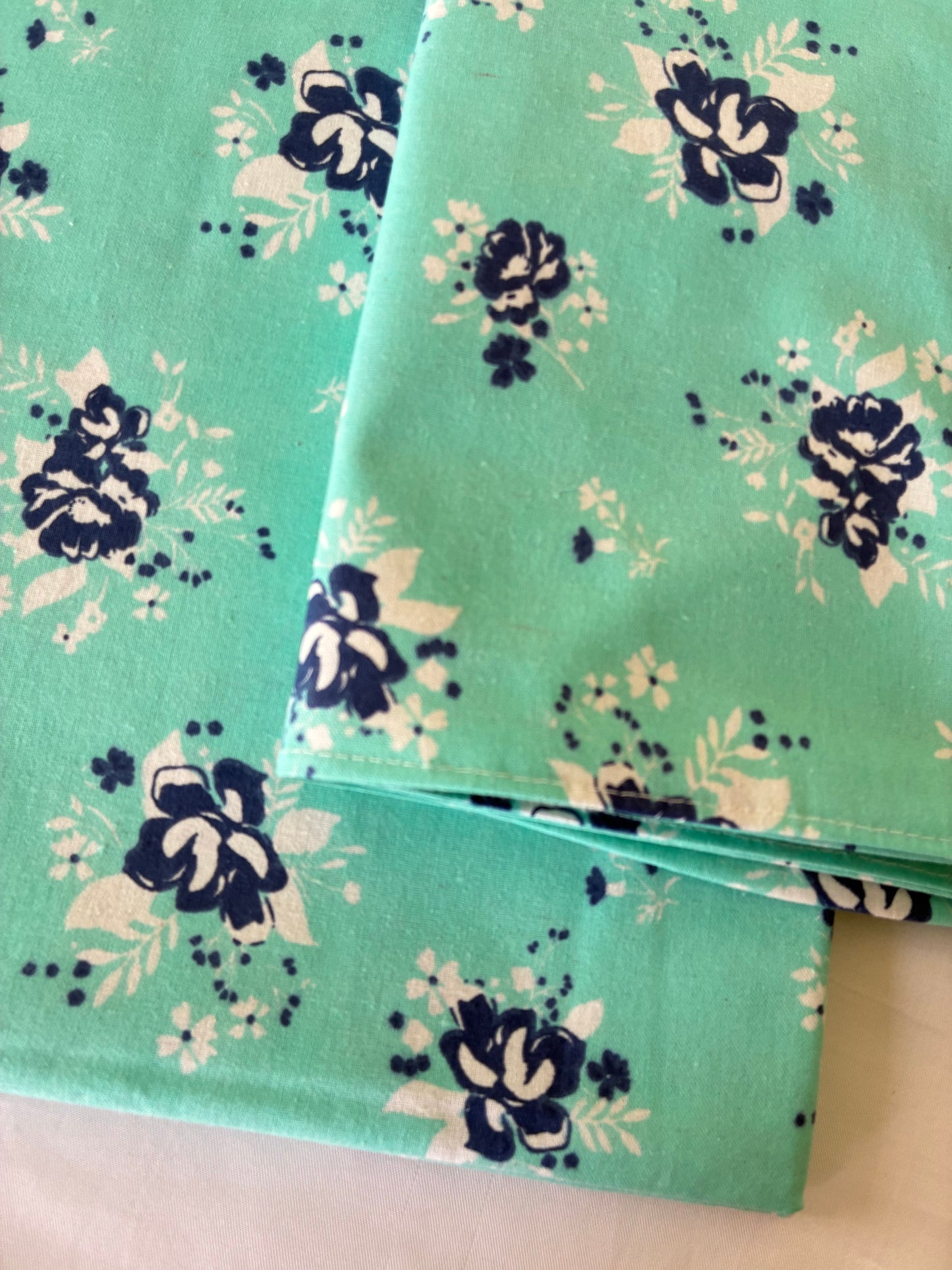 Blue Floral Single Size Cotton Bedspread with 1 Pillow Cover 60 x 90 in