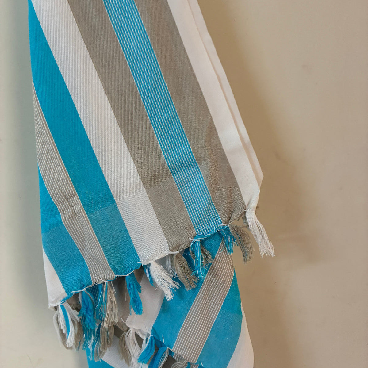 Blue with Grey Cotton Bath Towels