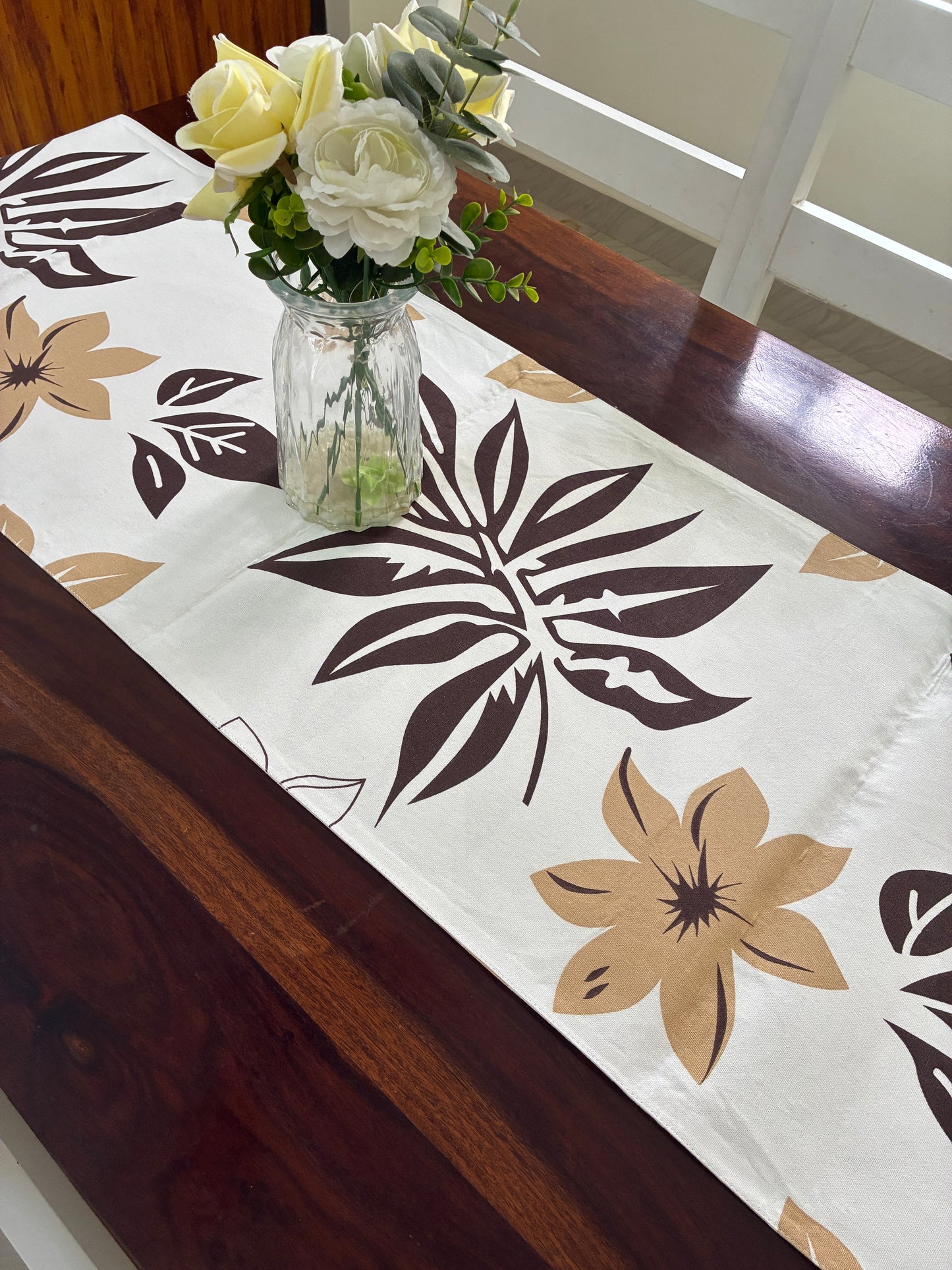 Brown Floral Table Runner 5.5 ft long