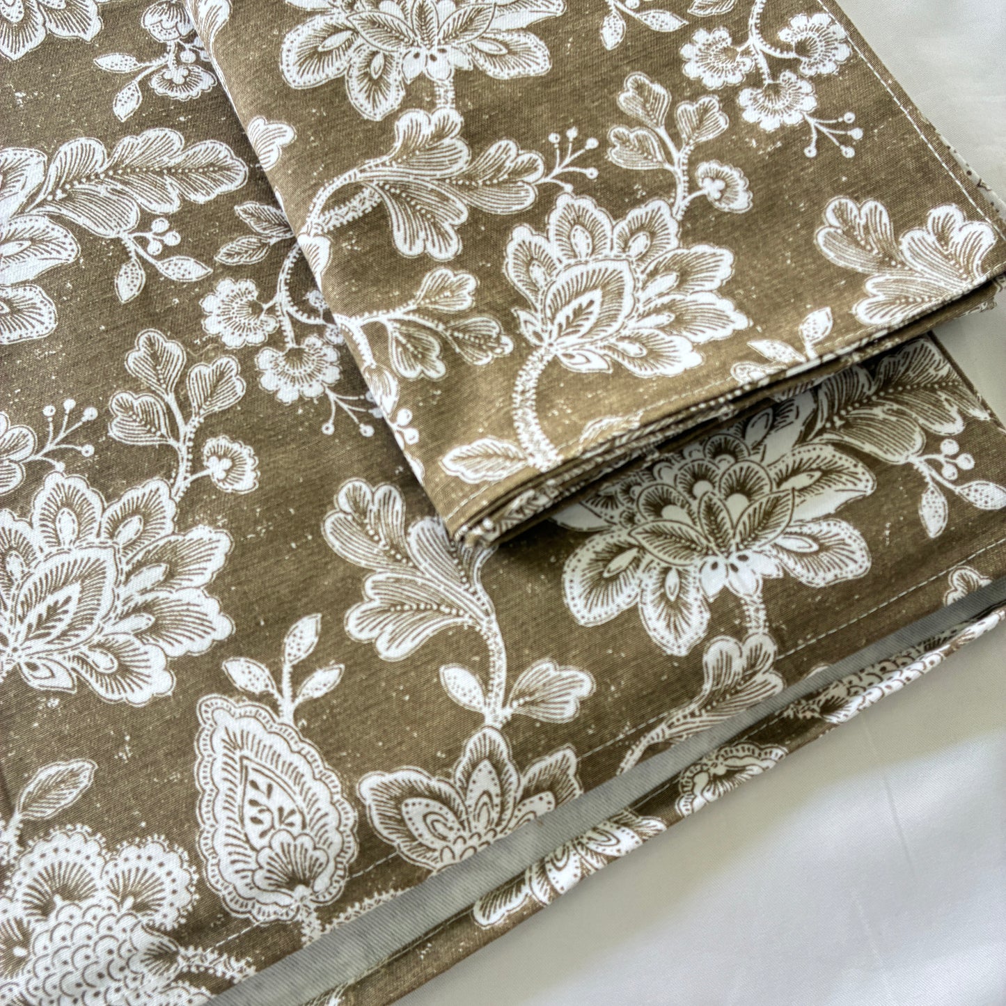 Brown Floral Single Size Cotton Bedspread with 1 Pillow Cover 60 x 90 in