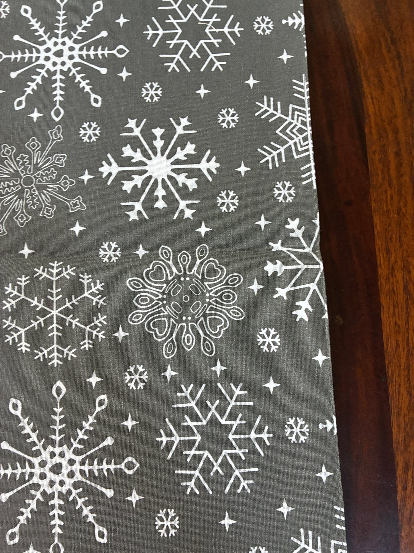 Grey Snow Flakes Table Runner 5.5 ft long