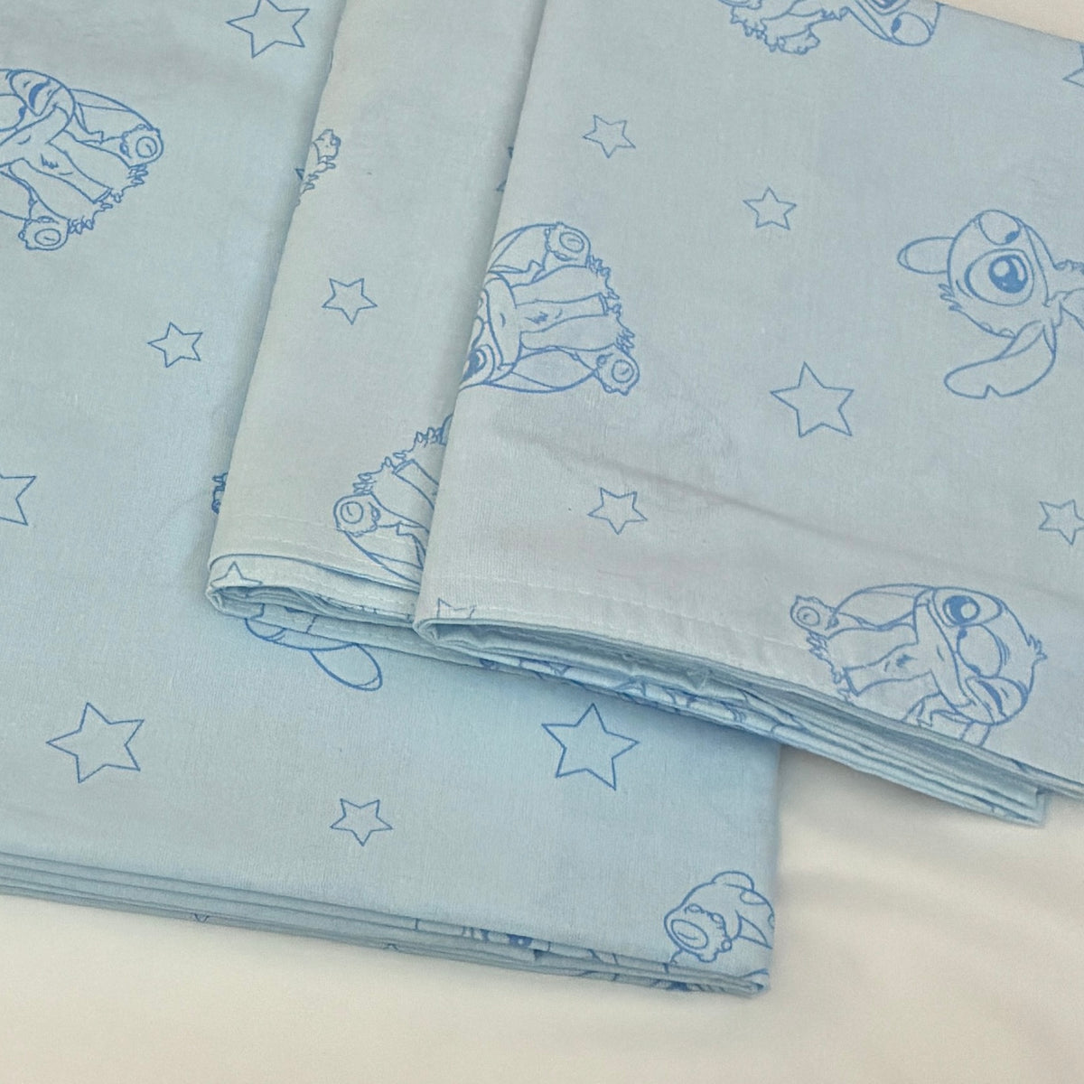 Blue Stitch cartoon Single Size Cotton Bedspread with 2 Pillow Covers 60 x 90 in