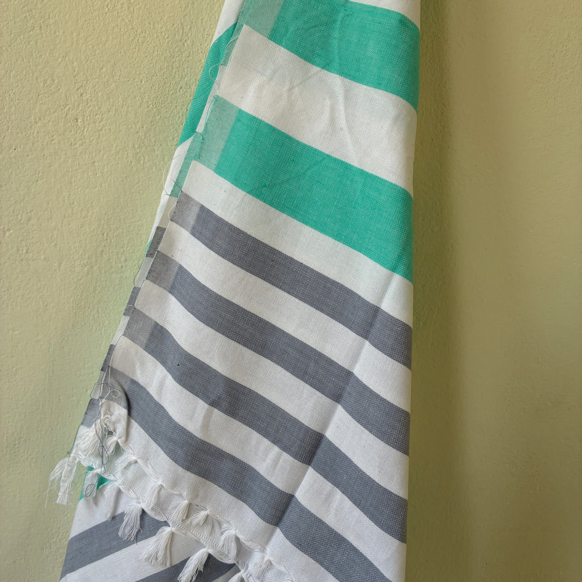 Aqua Blue with Grey Stripes Cotton Bath Towels