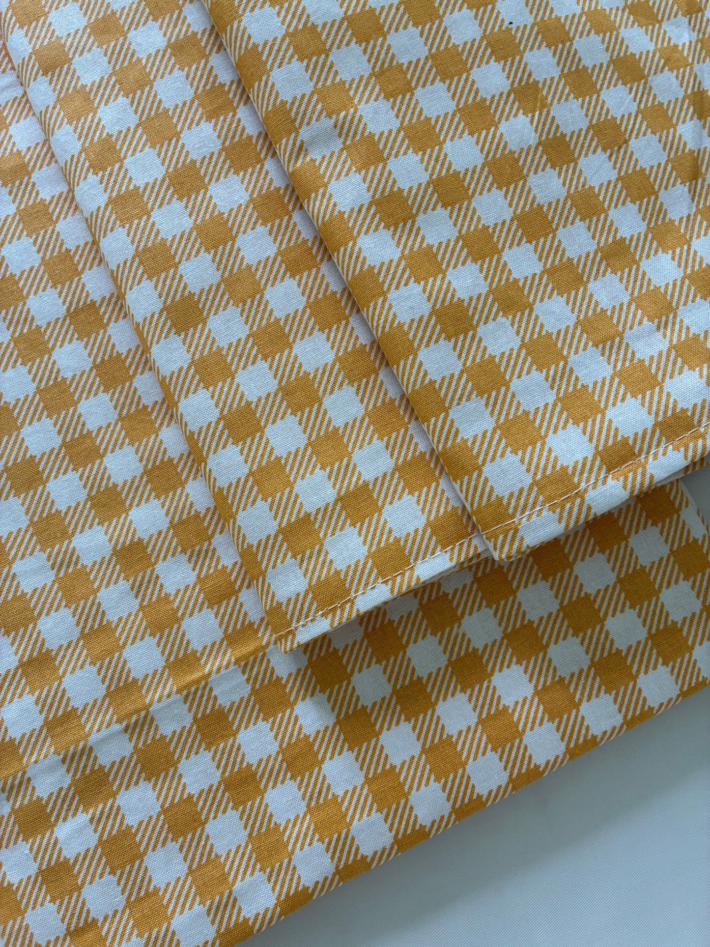 Yellow Checks Single Size Cotton Bedspread with 2 Pillow covers 60 x 90 in