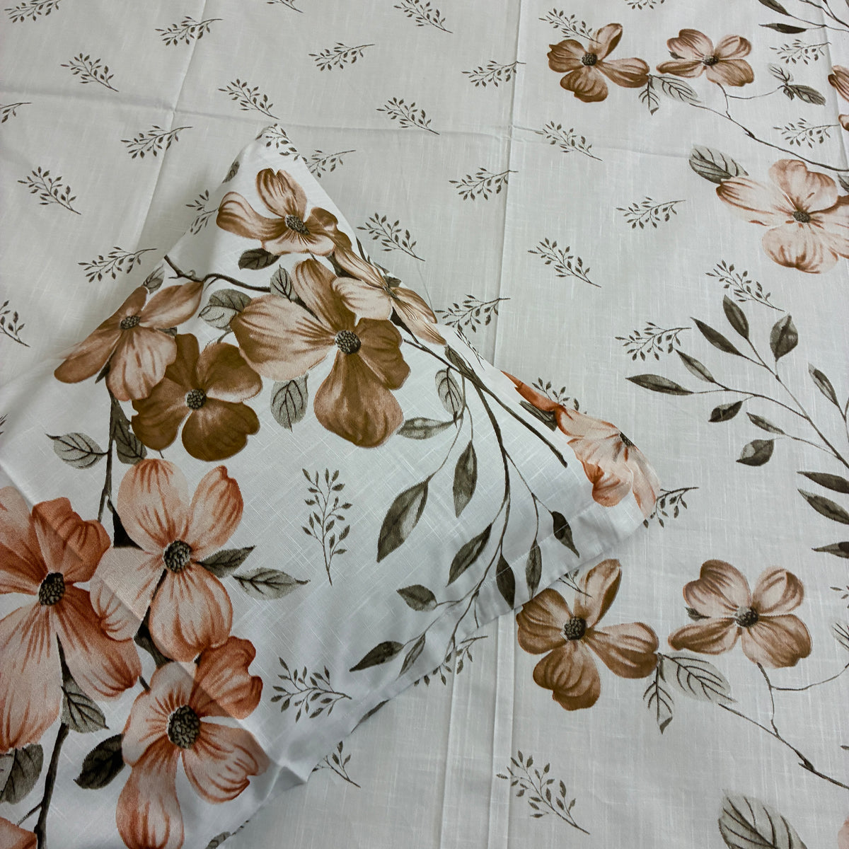 300 TC Brown Floral King Size Cotton Bedspread 108x108 inches