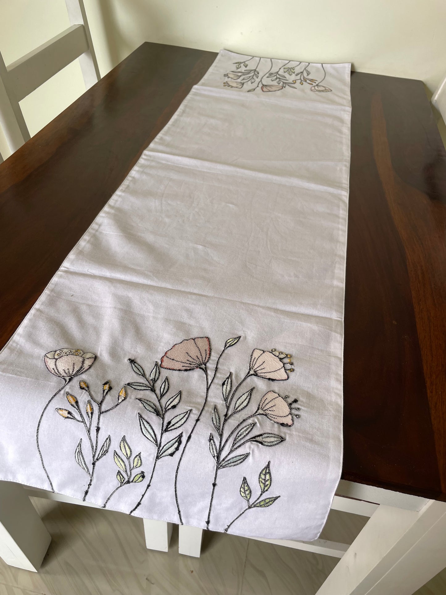 White Embroidery Table Runner 4 ft Long