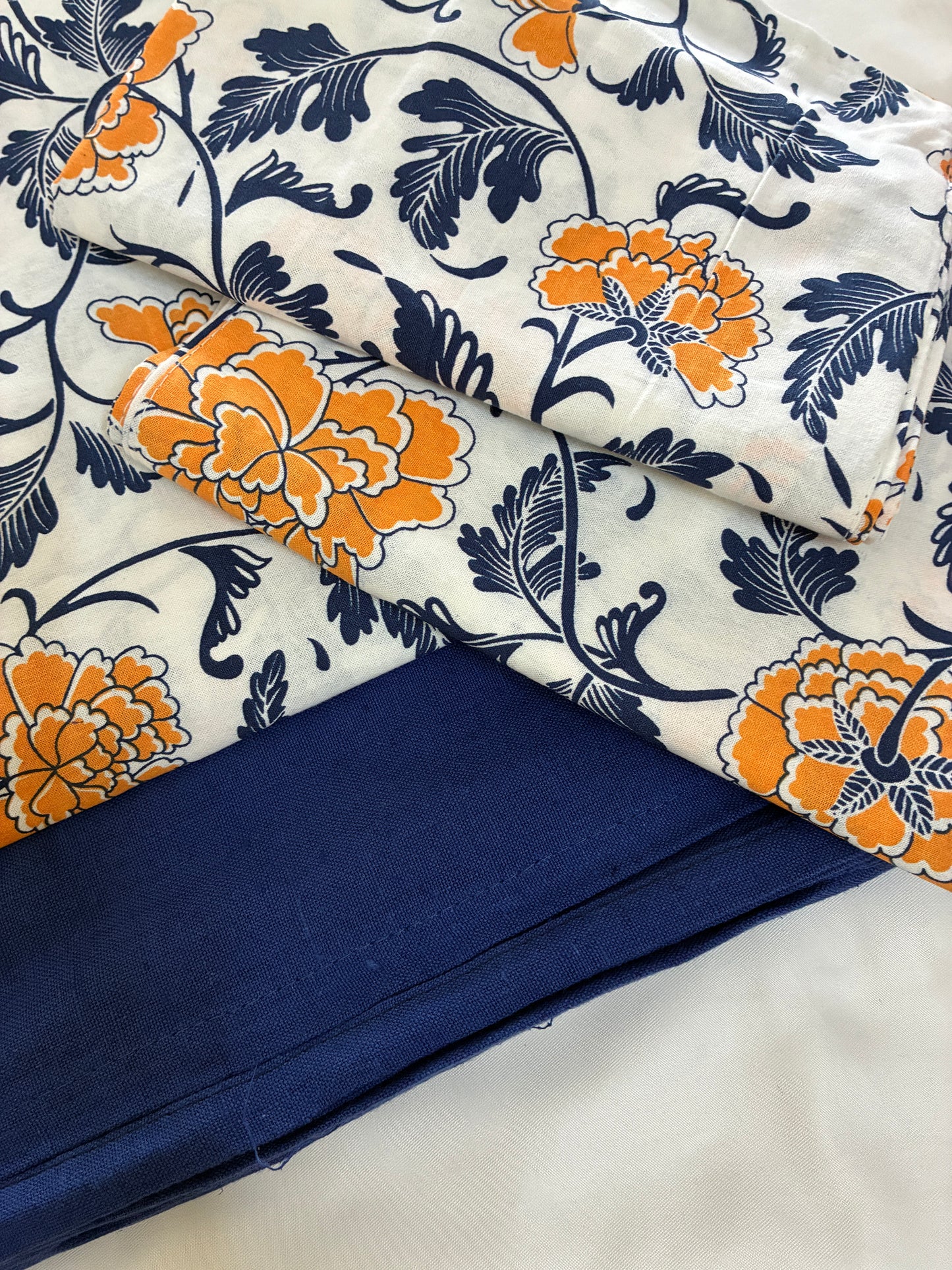 Navy Blue Floral King Size Cotton Bedspread 100x110 in