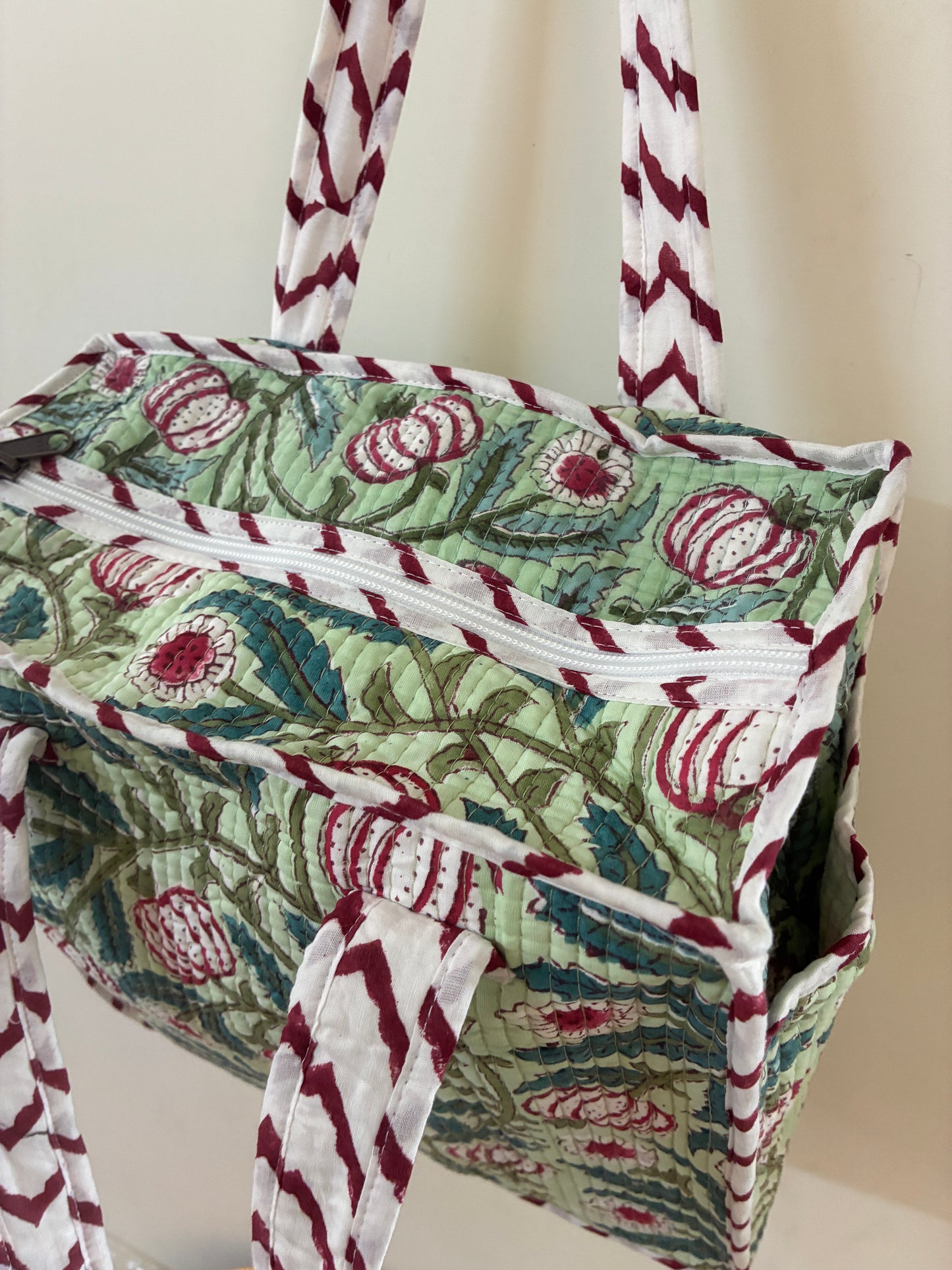 Quilted Waterproof Mini Tote / Lunch Bag with Zip Closure