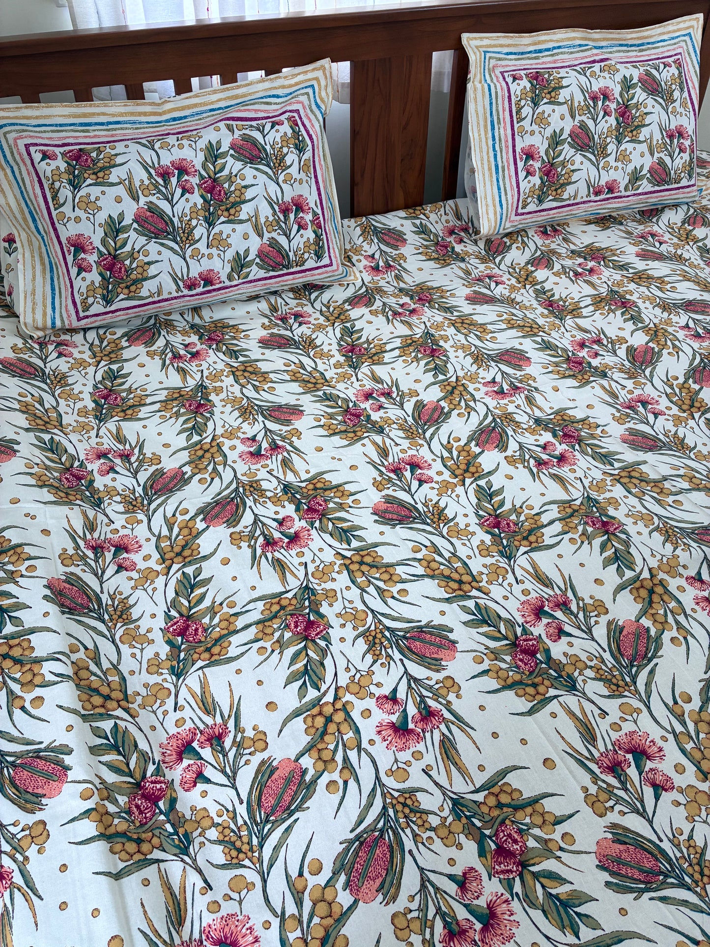 Premium Floral Print King Size Cotton Bedspread 108 x 108 in