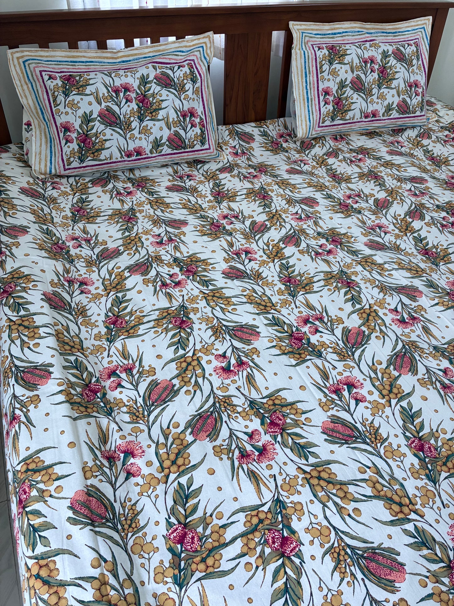 Premium Floral Print King Size Cotton Bedspread 108 x 108 in