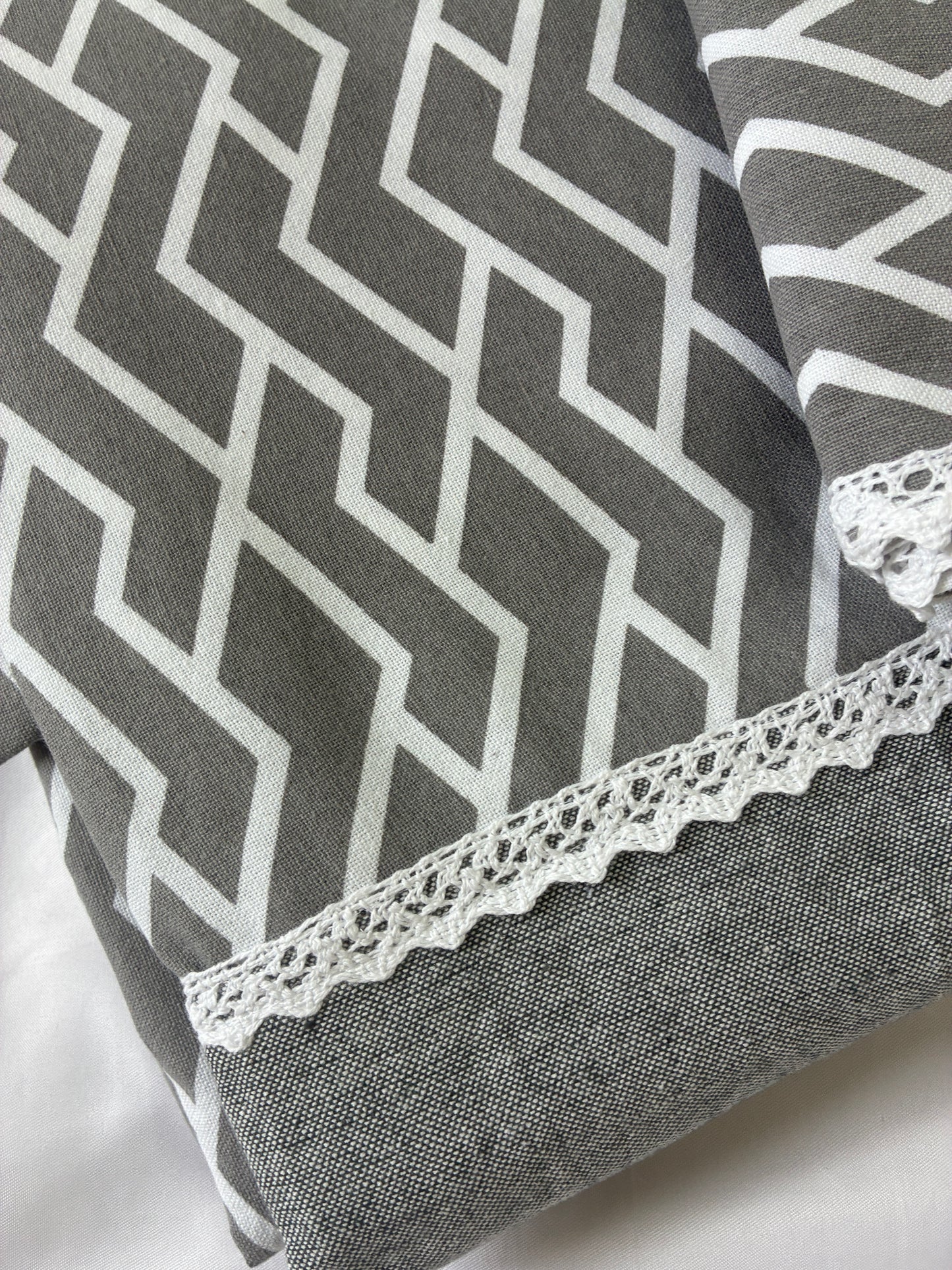 Grey Abstract Lace King Size Cotton Bedspread 100x110 in