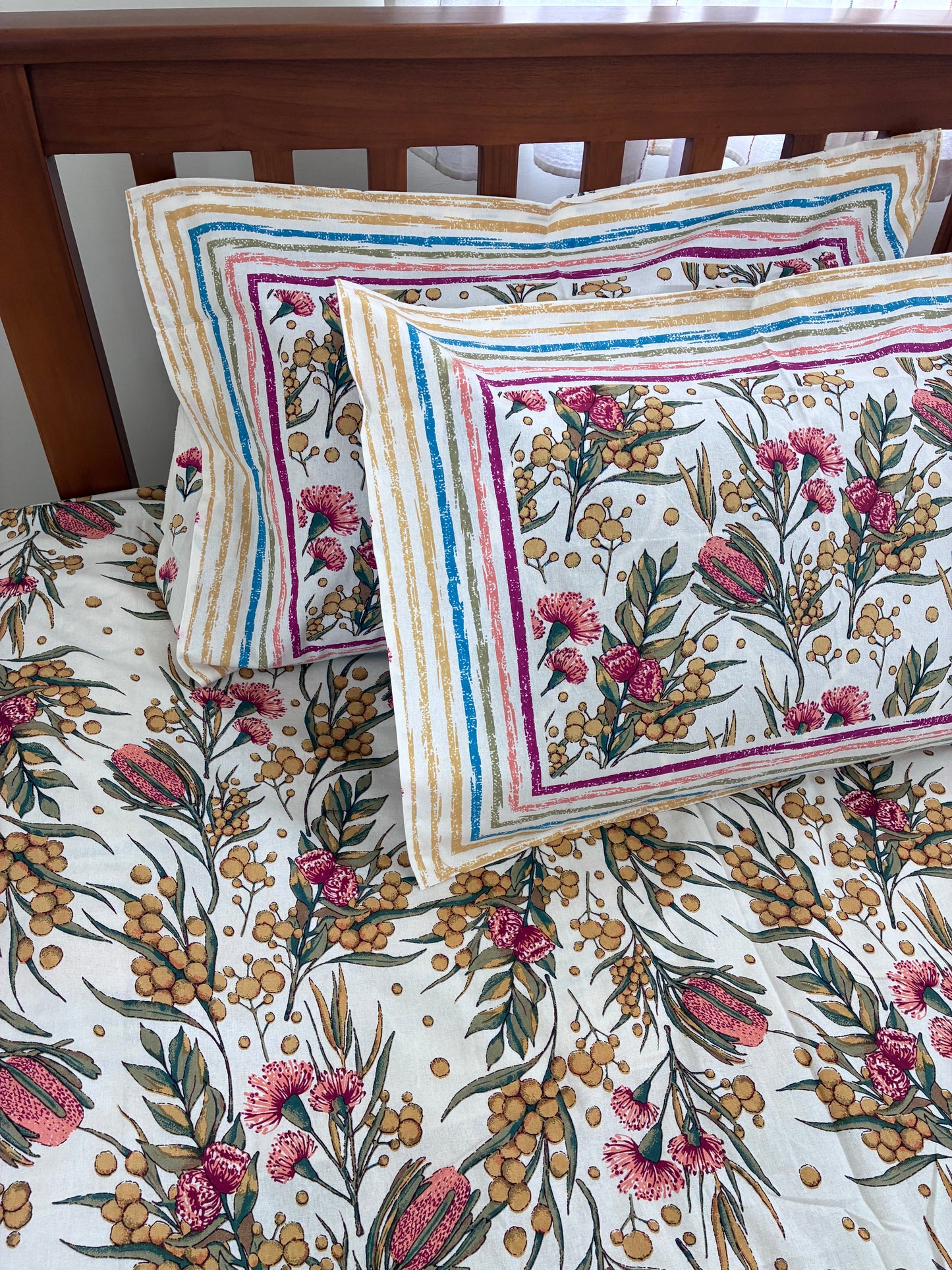 Premium Floral Print King Size Cotton Bedspread 108 x 108 in