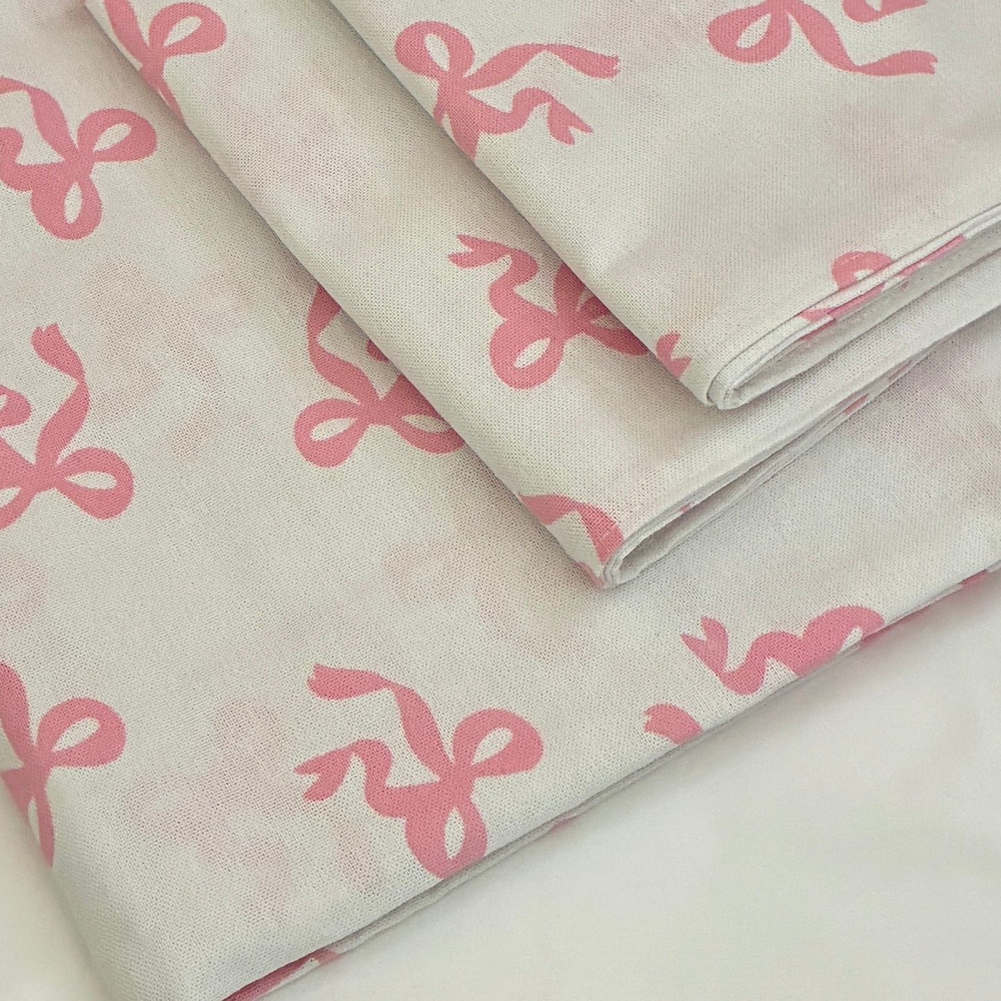 Pink Bow Single Size Cotton Bedspread with 2 Pillow Covers 60 x 90 in