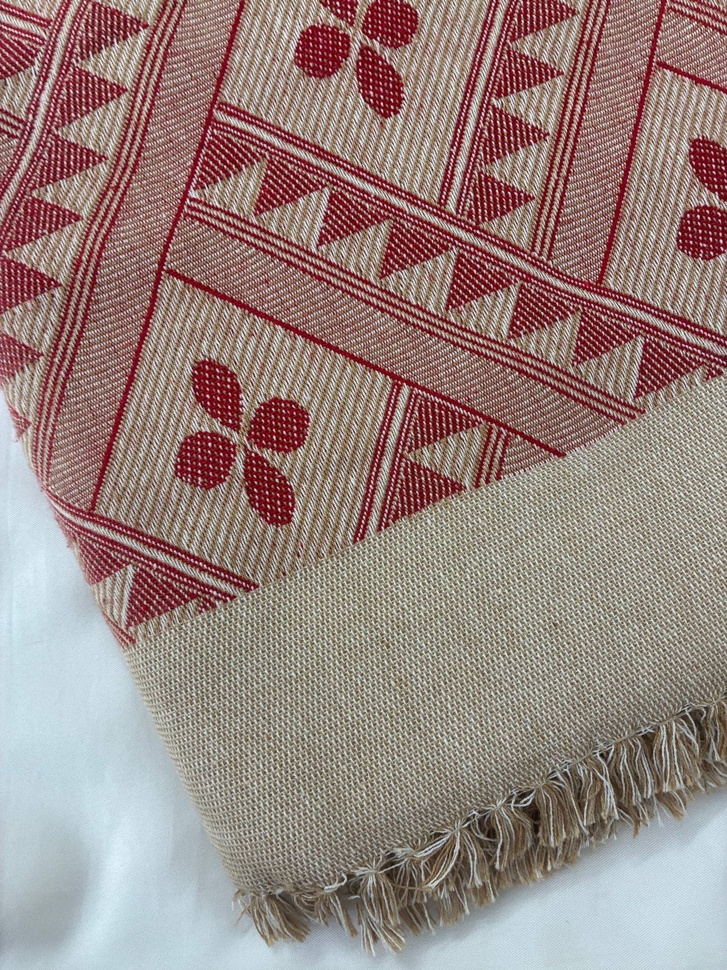 Thick Red Floral Cotton Blanket / Throw