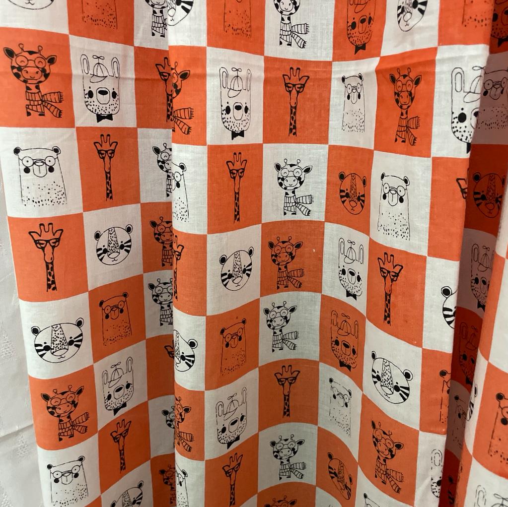Orange Animals kids Cotton Curtains