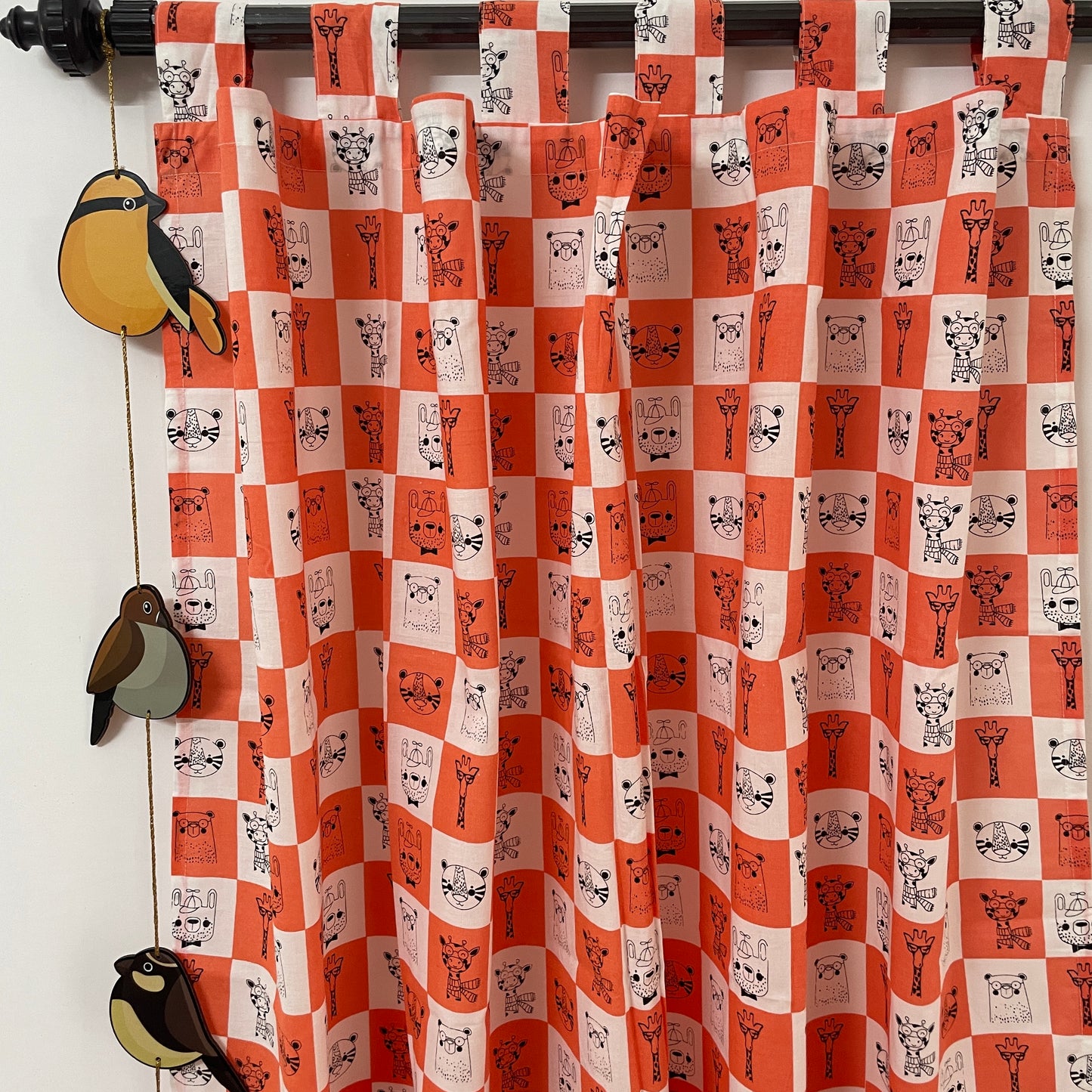Orange Animals kids Cotton Curtains