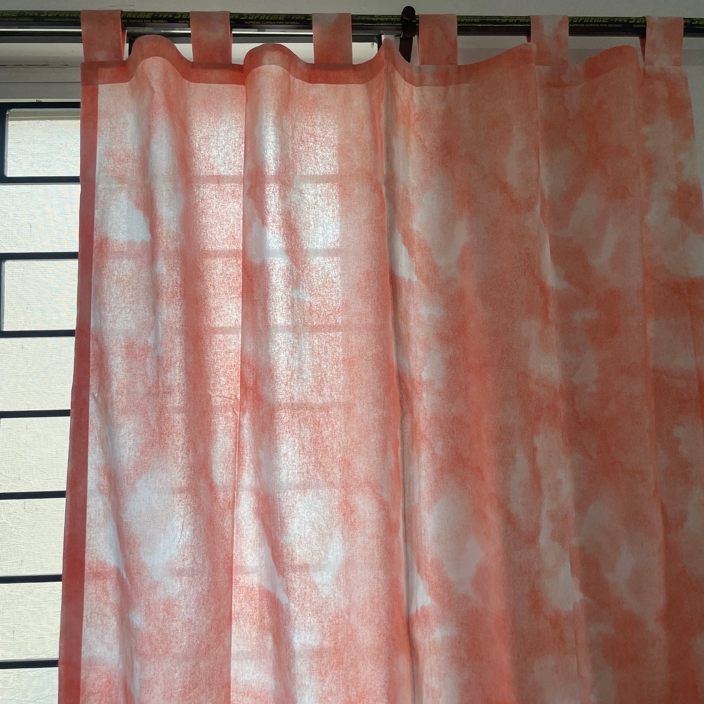 Orange tie and dye Cotton Curtain 7ft (2 pieces)