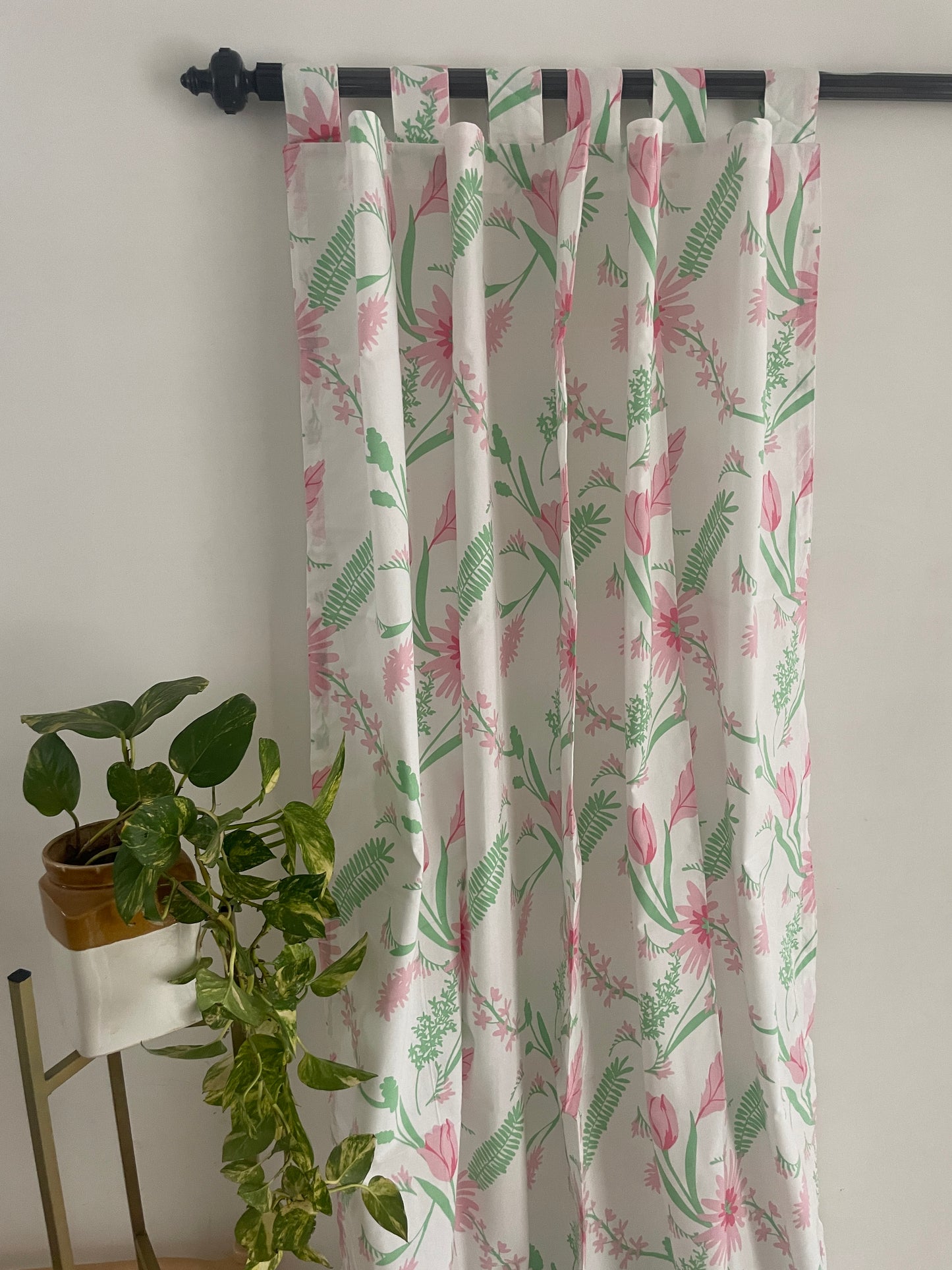 Pink Floral Cotton Curtains 7ft ( 2 pieces)