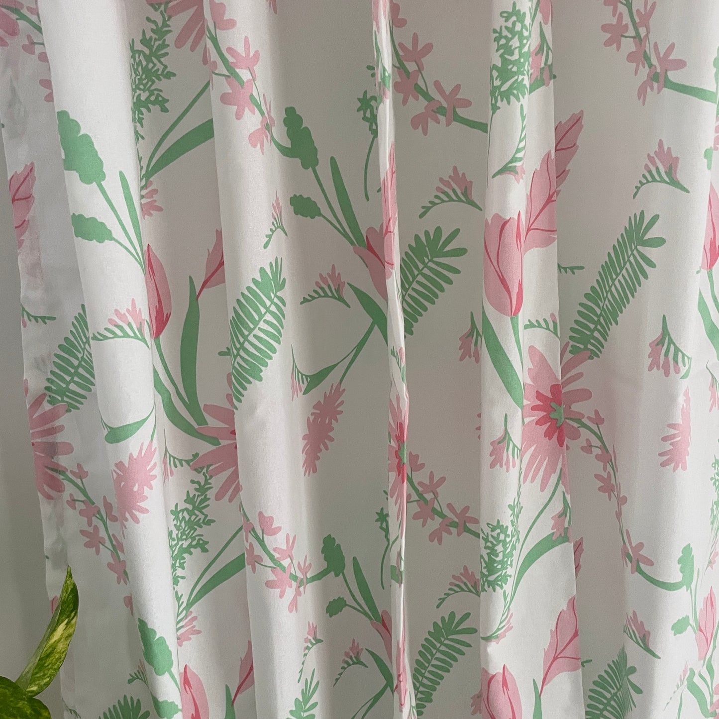 Pink Floral Cotton Curtains 7ft ( 2 pieces)