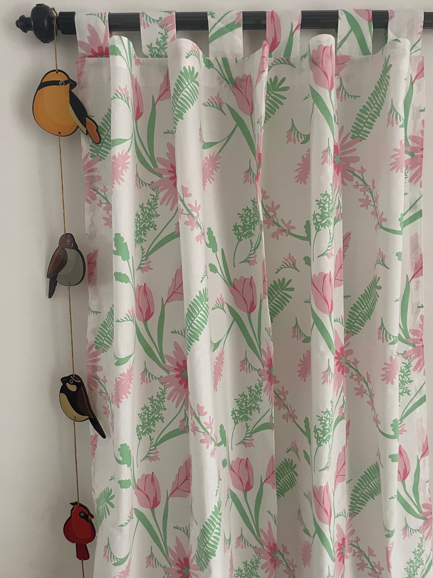 Pink Floral Cotton Curtains 7ft ( 2 pieces)