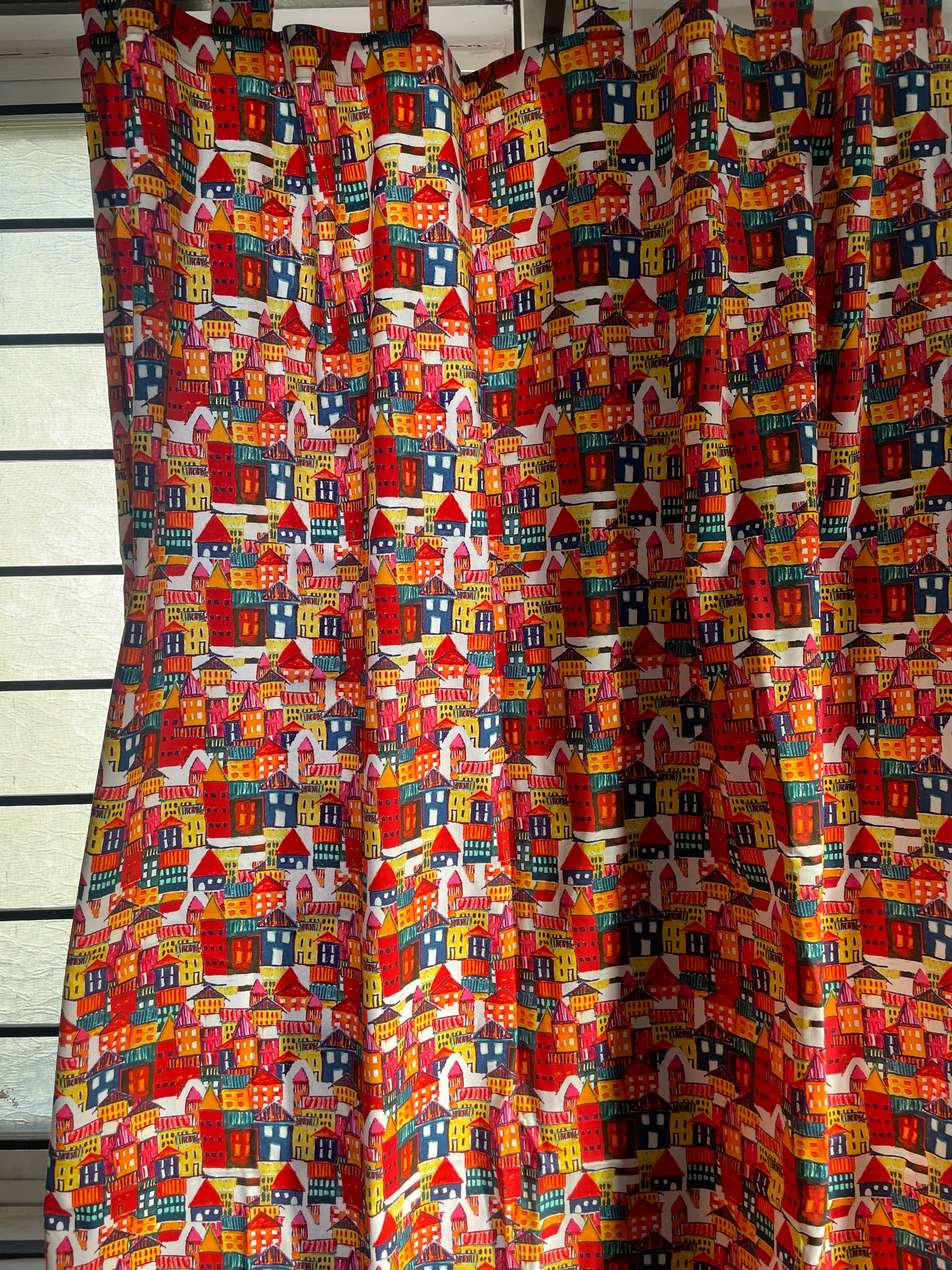 Colourful house Cotton Curtains 7ft (2 pieces)