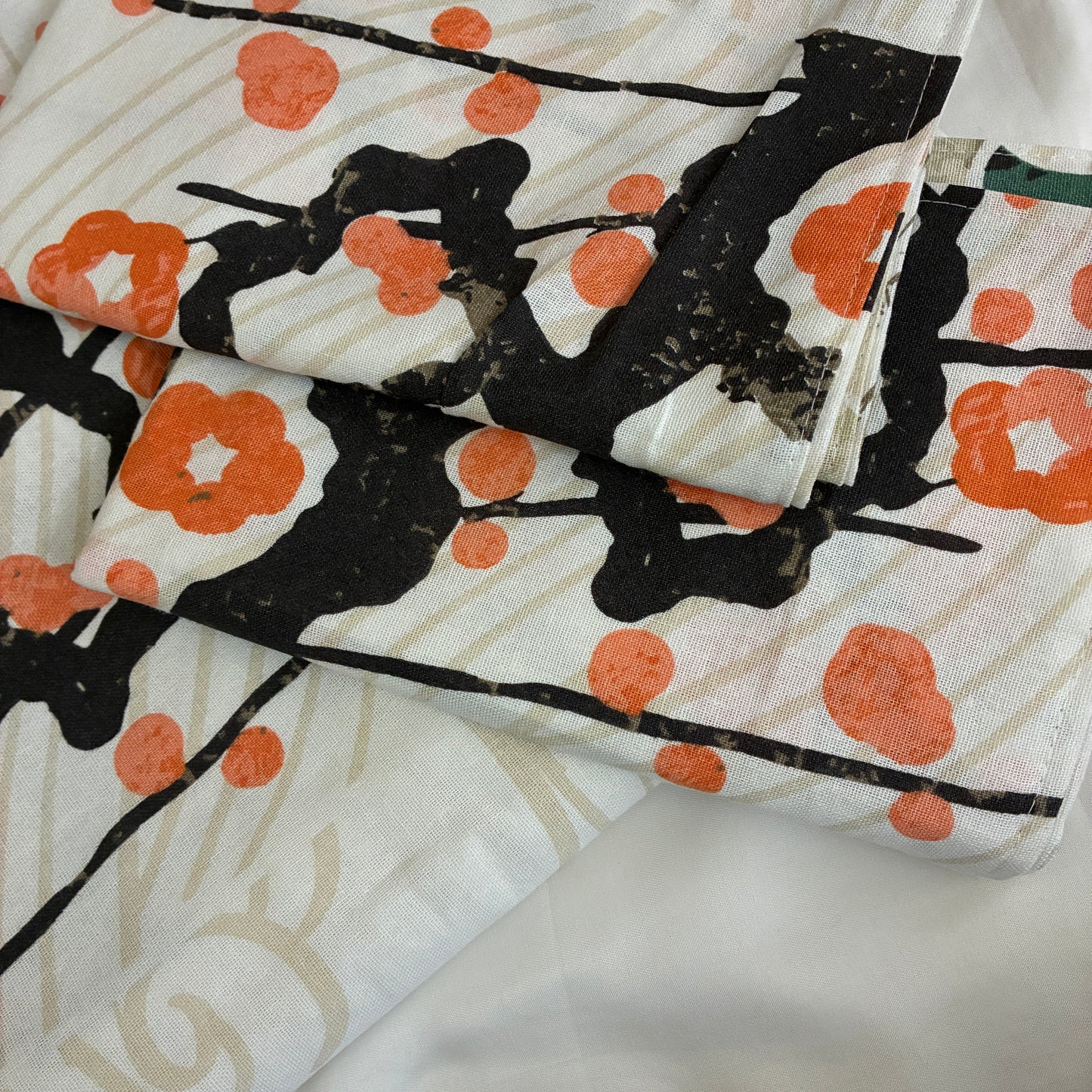 Orange Floral Cotton Bedspread with 2 Pillow Covers 70 x 90 in