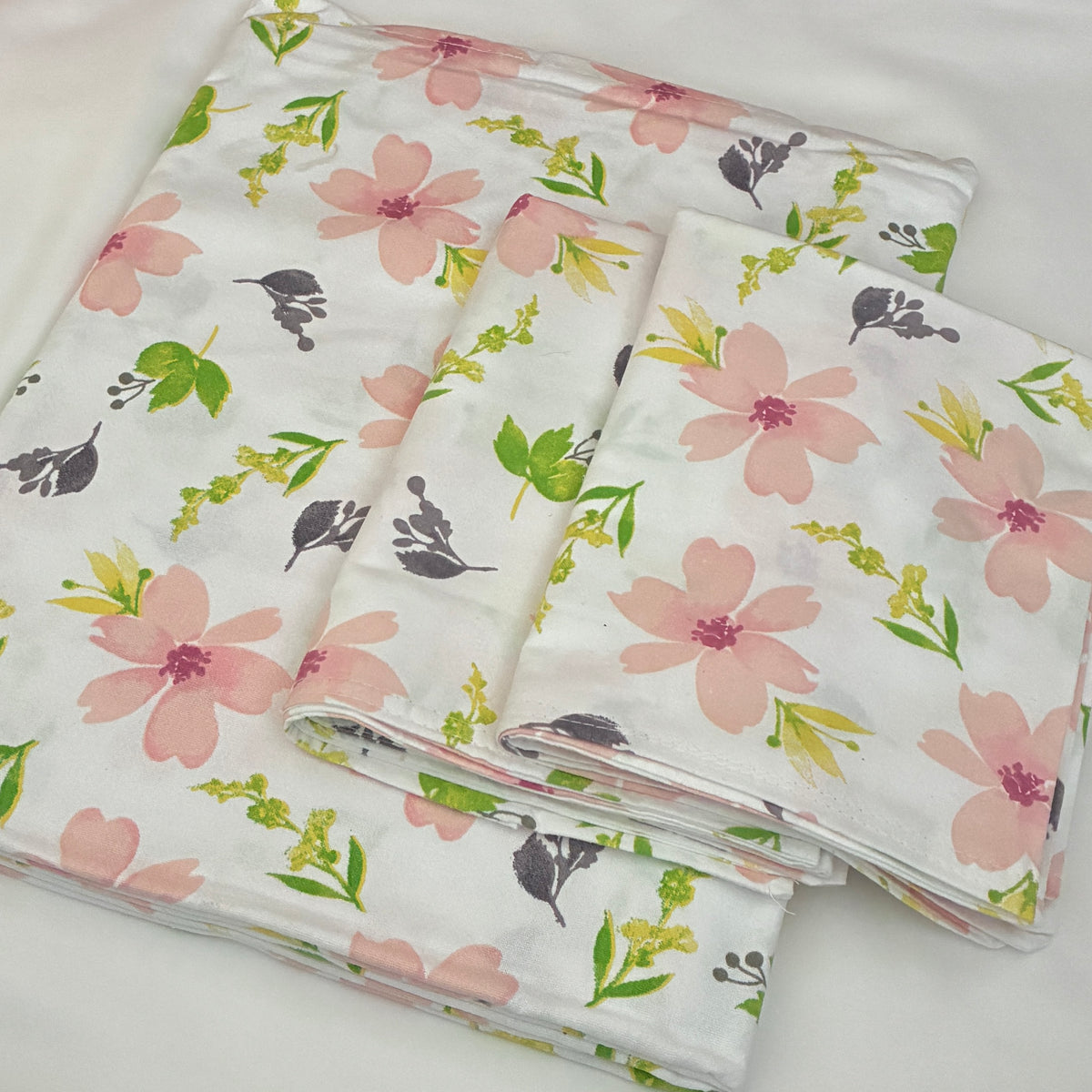 Pink Floral Single Size Cotton Bedspread with 2 Pillow Covers 60 x 90 in