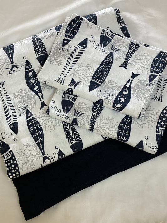 Fish Print King Size Cotton Bedspread 100x110 in