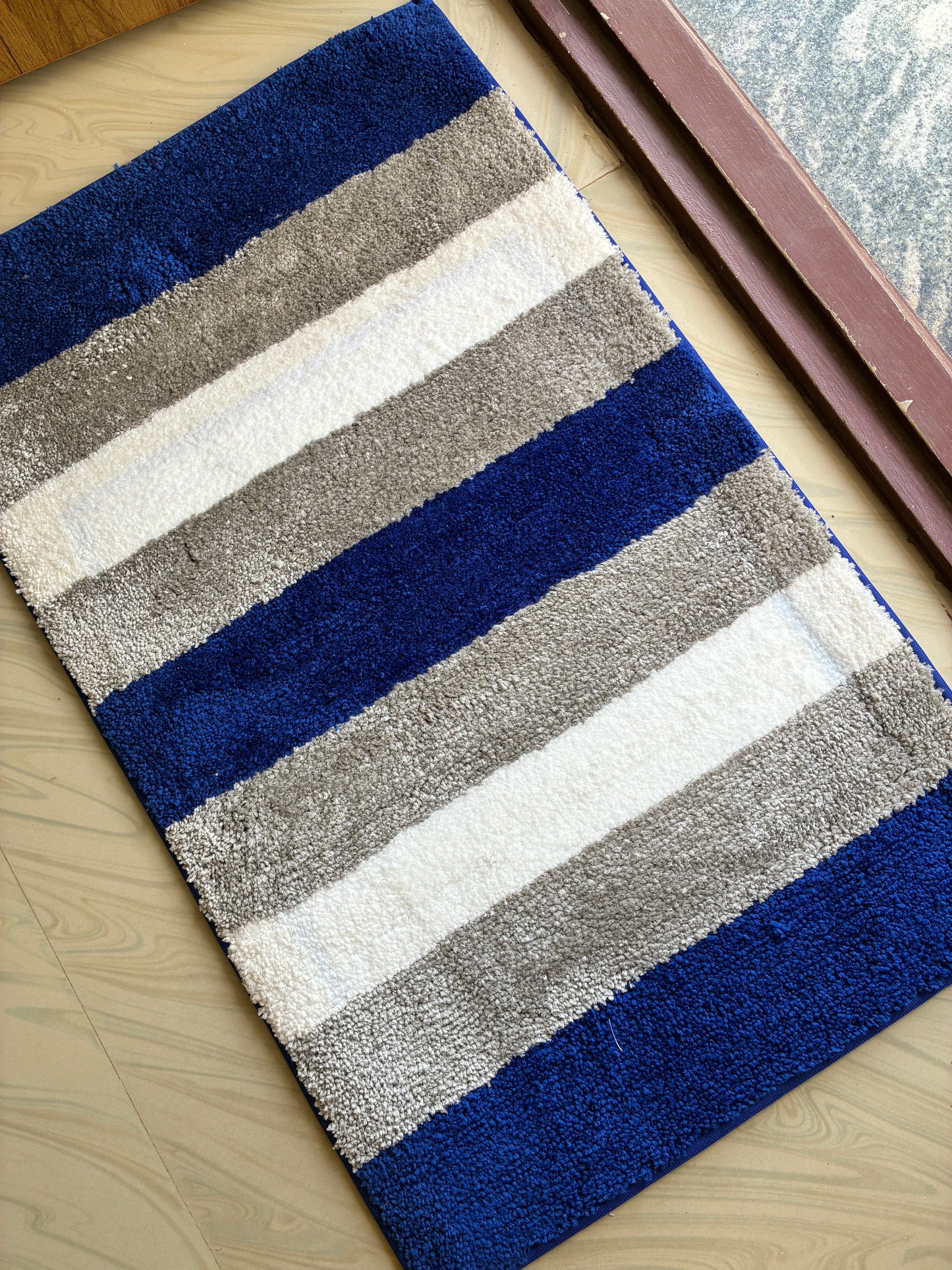 Anti Slip Blue stripes Floor mats (set of 2) (40x60cm) (50x82cm)