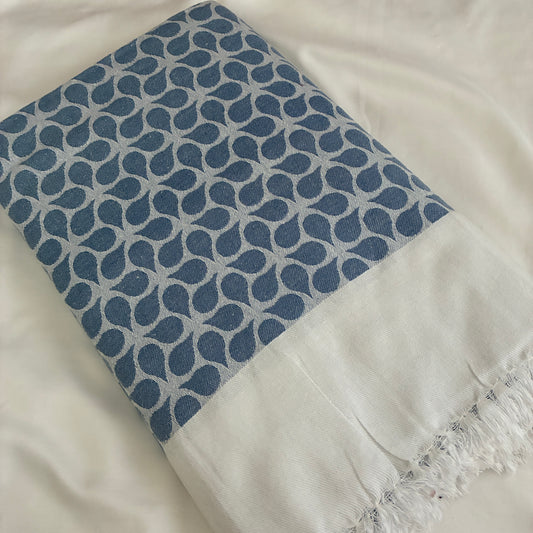 Indigo Droplets Double Size Cotton Blanket