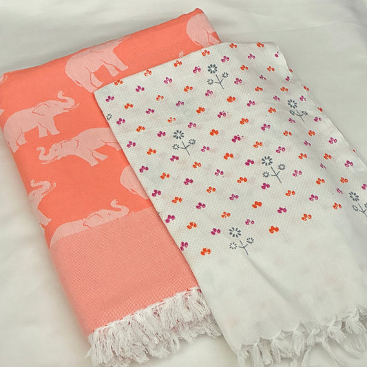 Orange Elephant Cotton Single Blanket with Free Towel