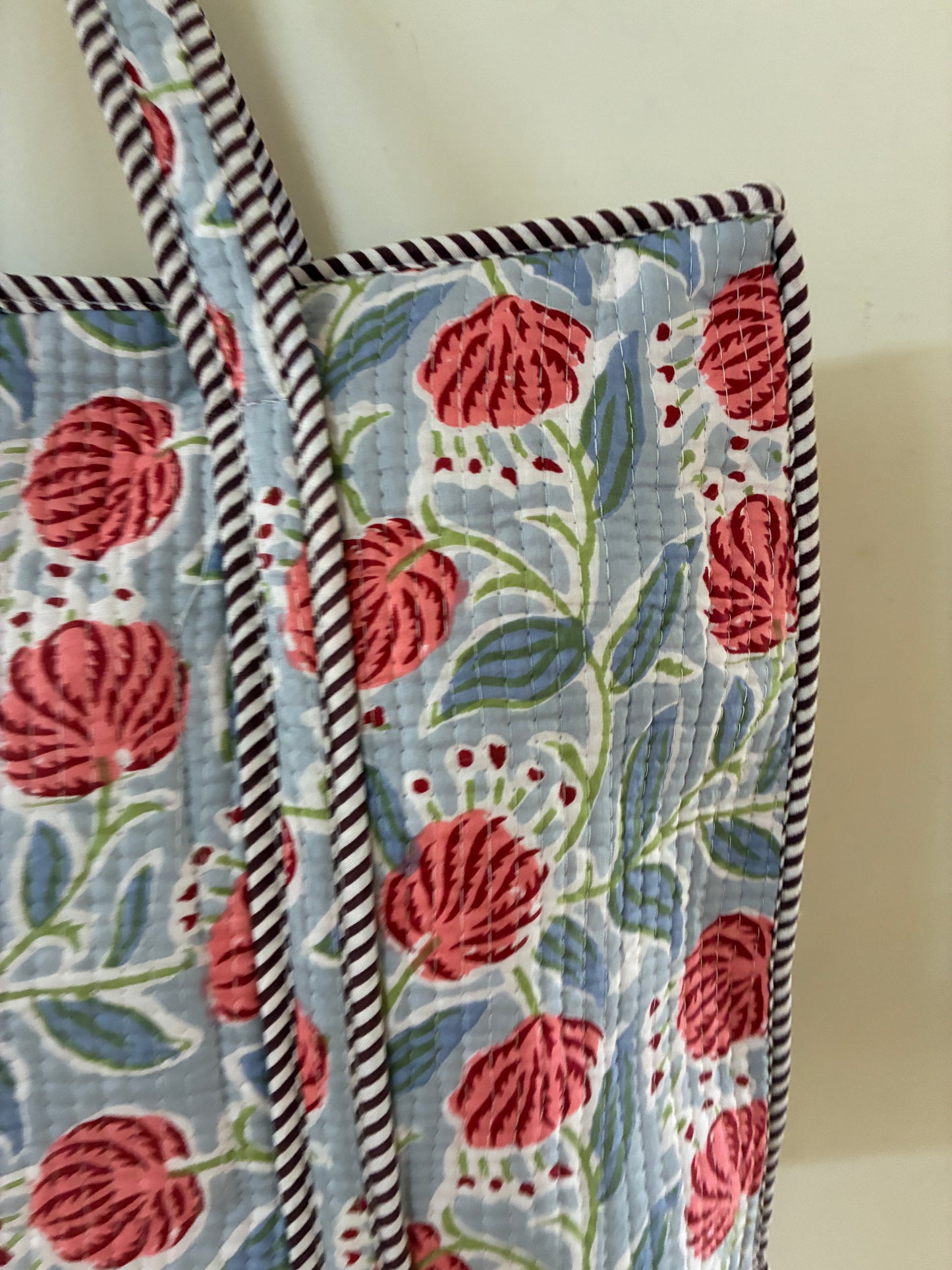 Large Quilted Tote Bag with Zip Closure