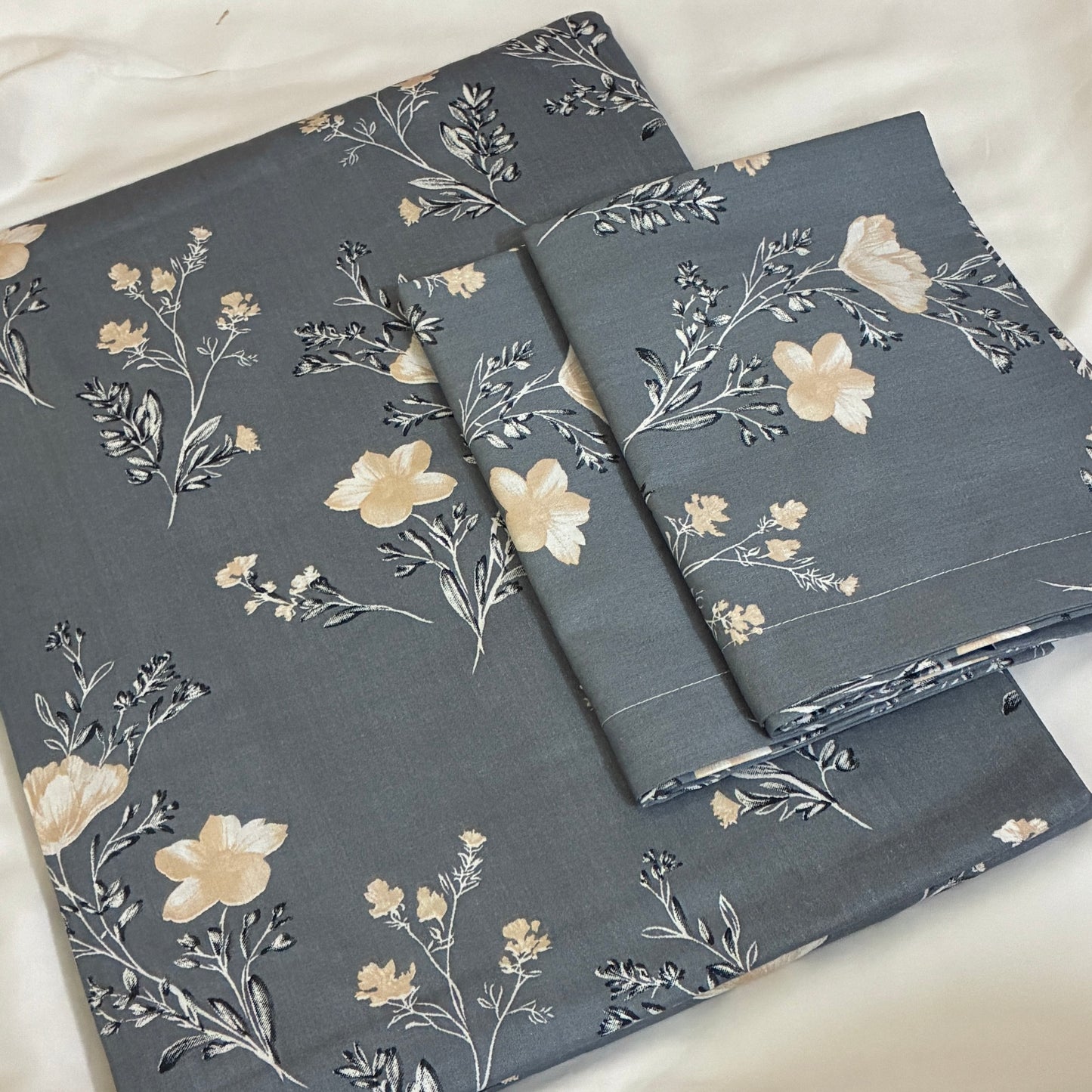 300 TC  Grey Floral King Size Cotton Bedspread 108x108 inches