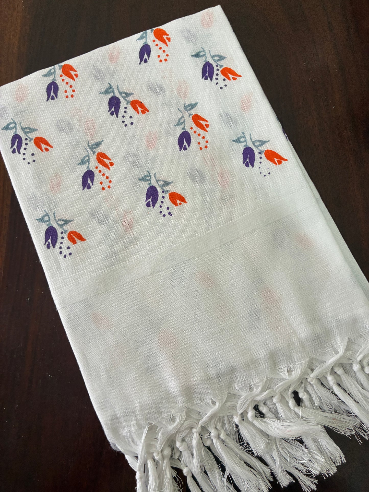 White floral Cotton Bath Towels