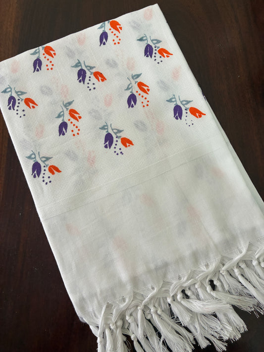 White floral Cotton Bath Towels