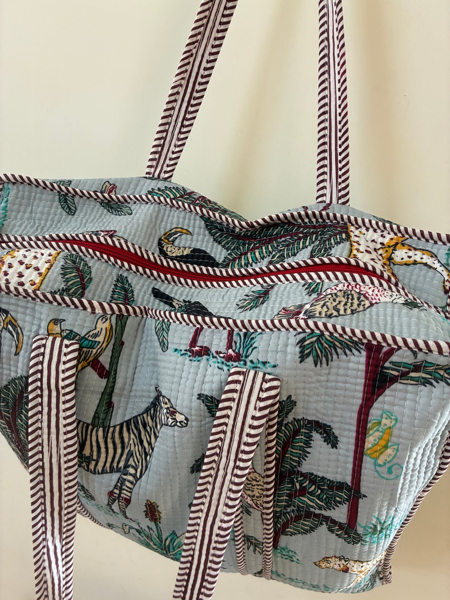 Large Quilted Tote Bag with Zip Closure